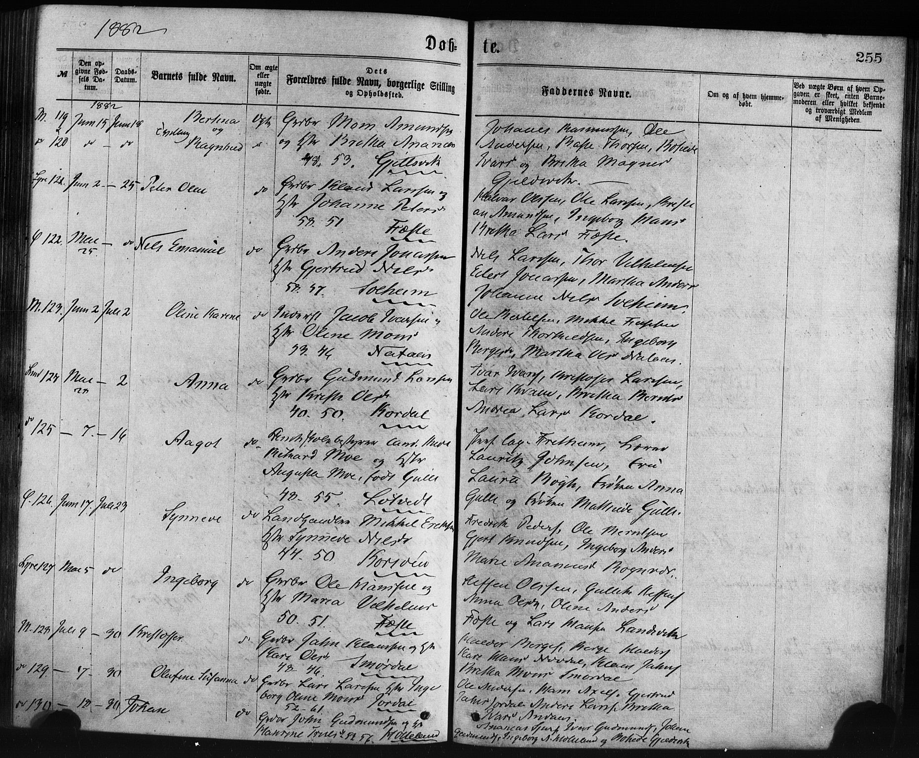 Lindås Sokneprestembete, AV/SAB-A-76701/H/Haa/Haaa/L0018: Parish register (official) no. A 18, 1869-1885, p. 255