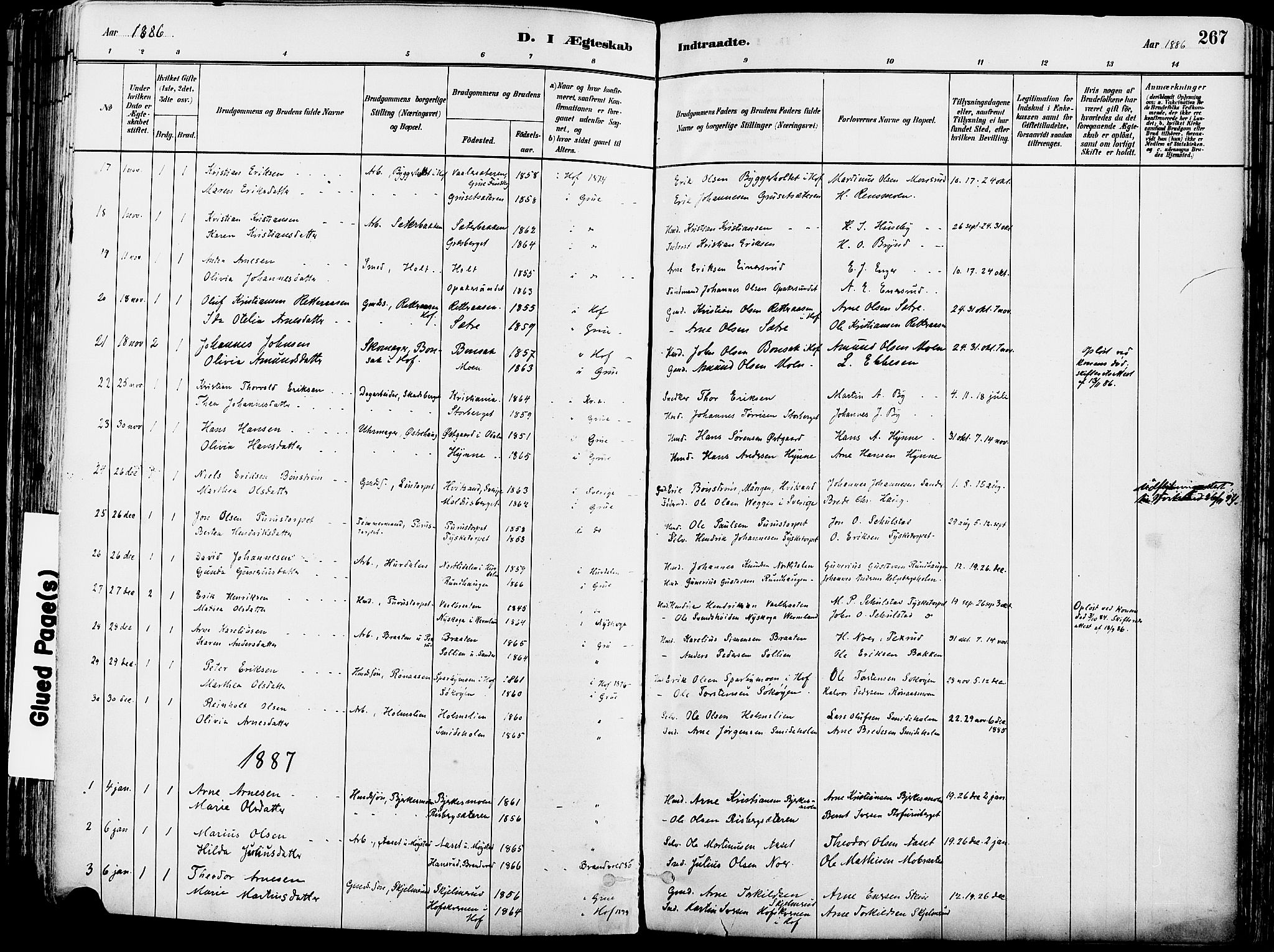 Grue prestekontor, SAH/PREST-036/H/Ha/Haa/L0012: Parish register (official) no. 12, 1881-1897, p. 267