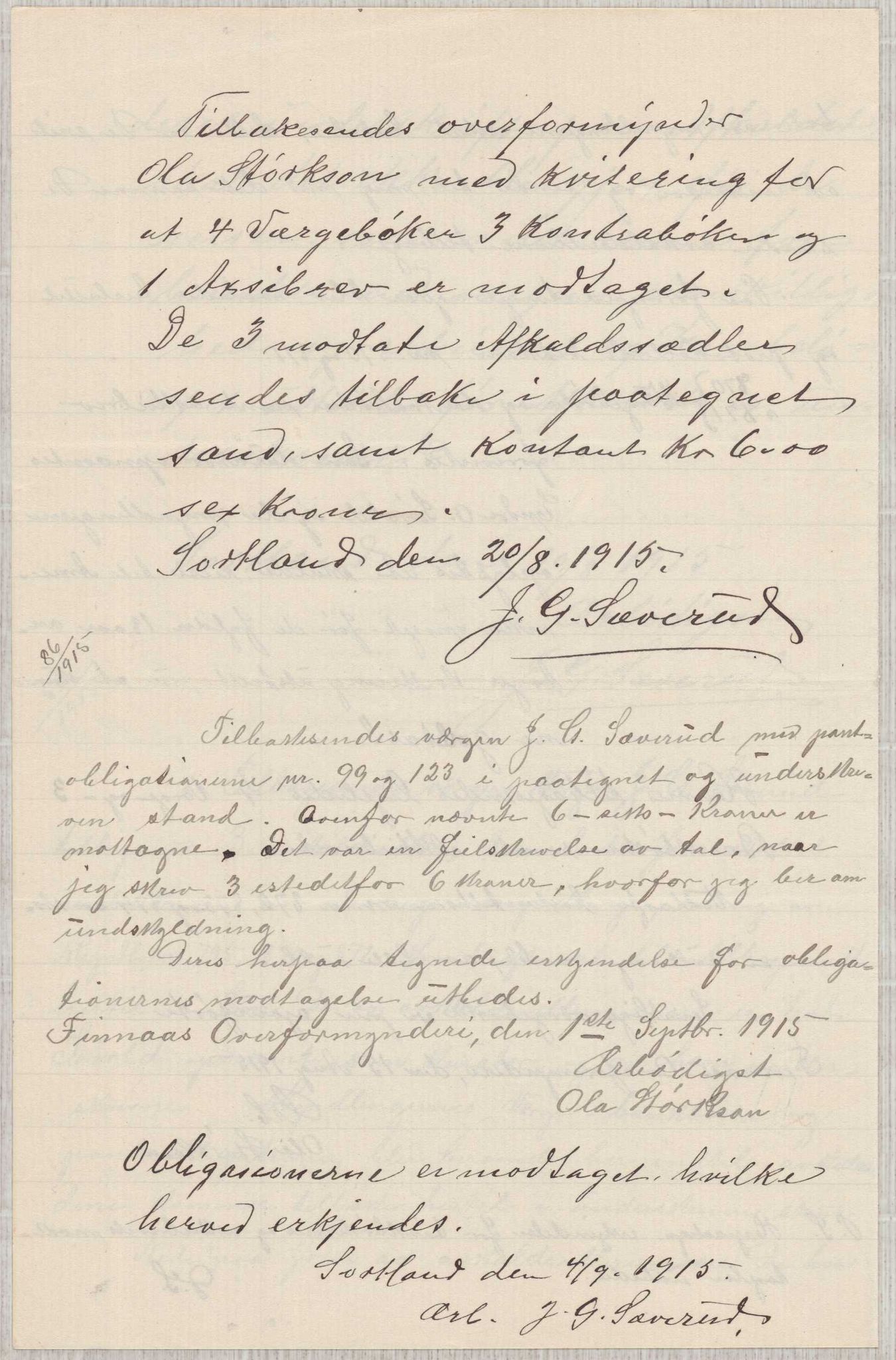 Finnaas kommune. Overformynderiet, IKAH/1218a-812/D/Da/Daa/L0003/0001: Kronologisk ordna korrespondanse / Kronologisk ordna korrespondanse, 1914-1916, p. 79