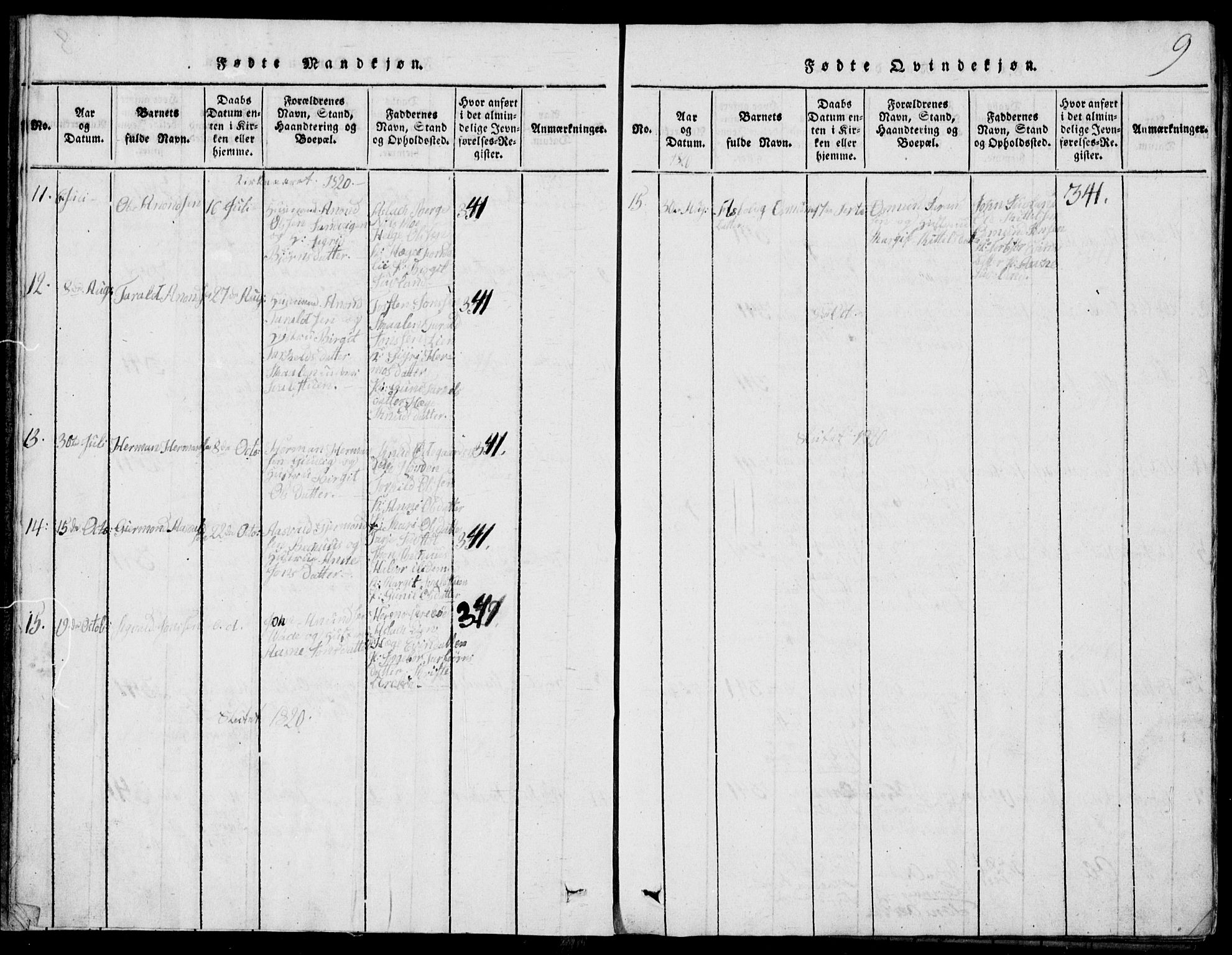 Rauland kirkebøker, SAKO/A-292/G/Ga/L0001: Parish register (copy) no. I 1, 1814-1843, p. 9