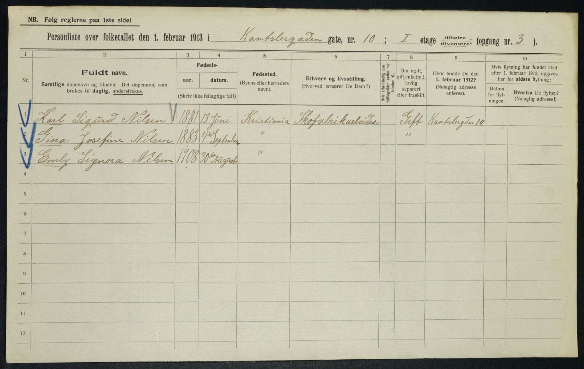 OBA, Municipal Census 1913 for Kristiania, 1913, p. 47879