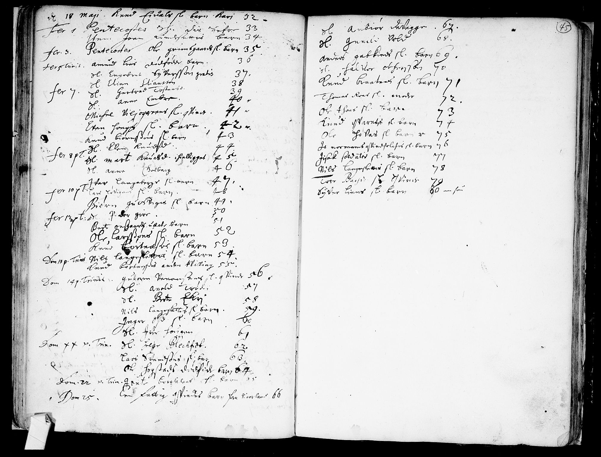Nes kirkebøker, SAKO/A-236/F/Fa/L0001: Parish register (official) no. 1, 1693-1706, p. 45