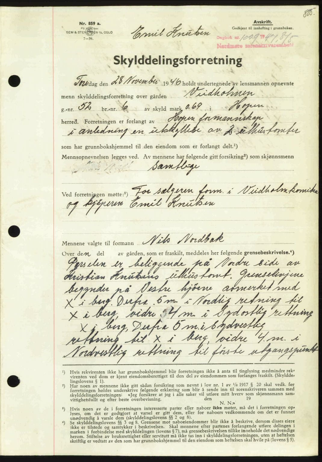 Nordmøre sorenskriveri, AV/SAT-A-4132/1/2/2Ca: Mortgage book no. A104, 1947-1947, Diary no: : 1029/1947