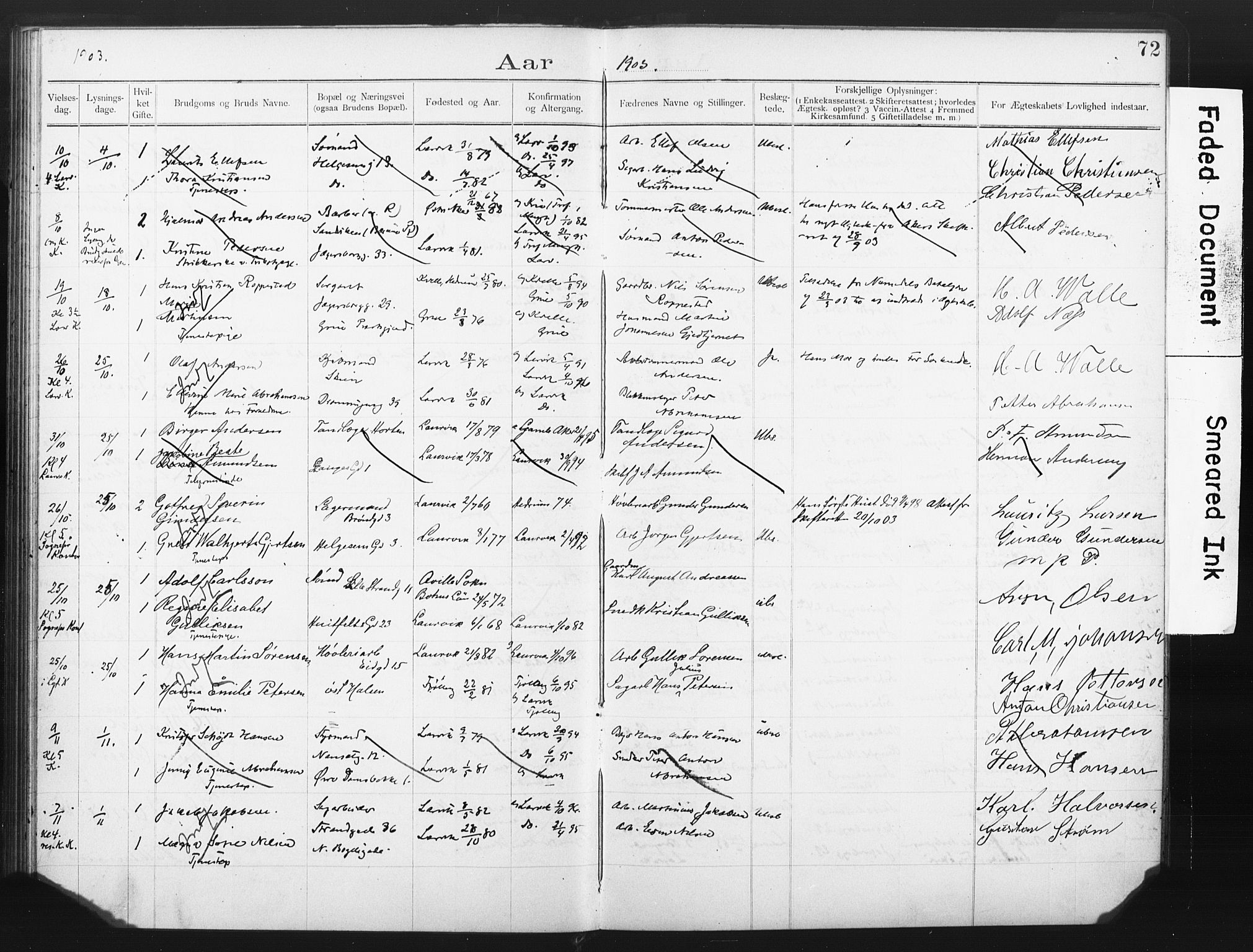 Larvik kirkebøker, AV/SAKO-A-352/H/Ha/L0002: Banns register no. 2, 1892-1907, p. 72