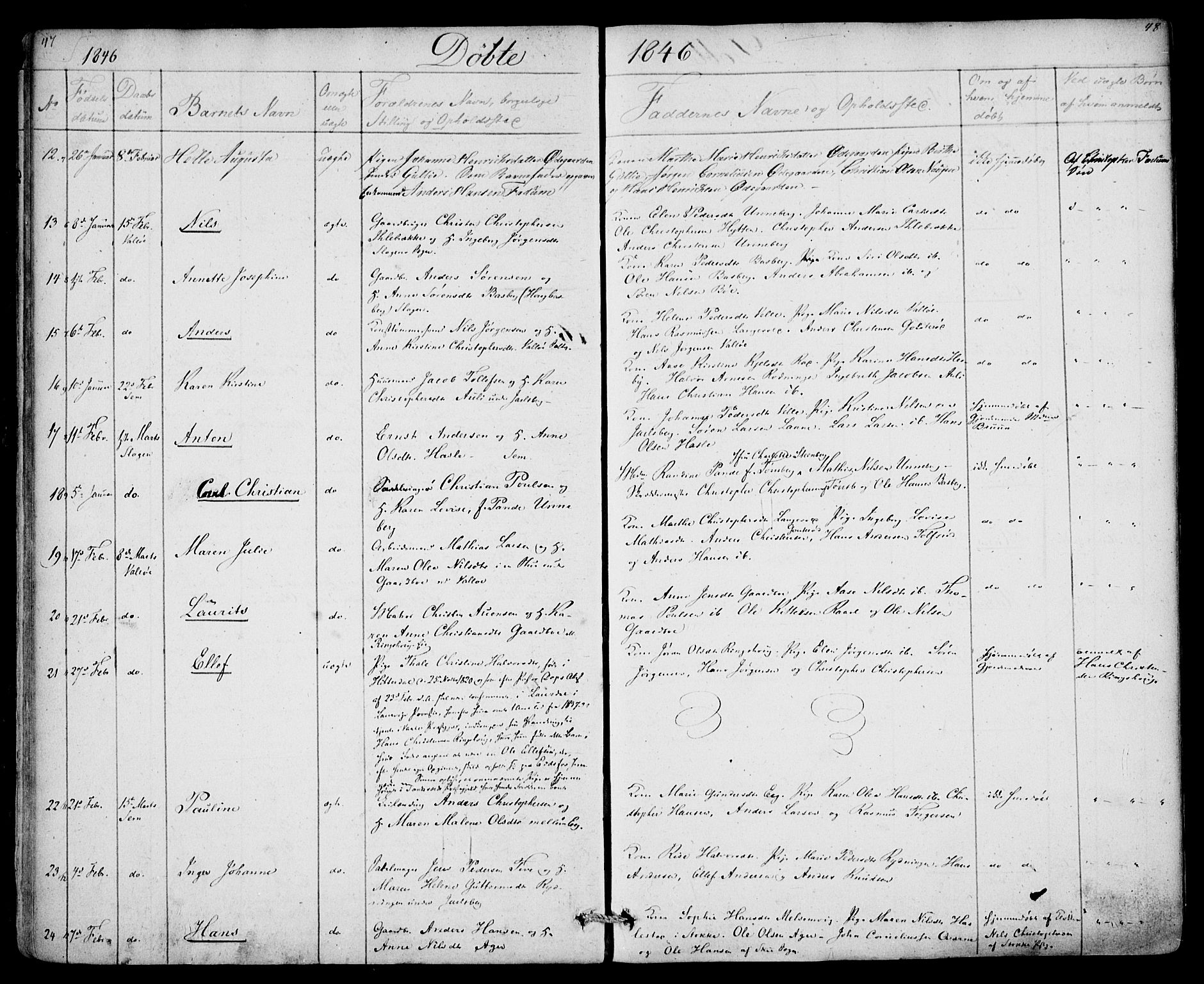 Sem kirkebøker, AV/SAKO-A-5/F/Fa/L0006: Parish register (official) no. I 6, 1843-1855, p. 47-48