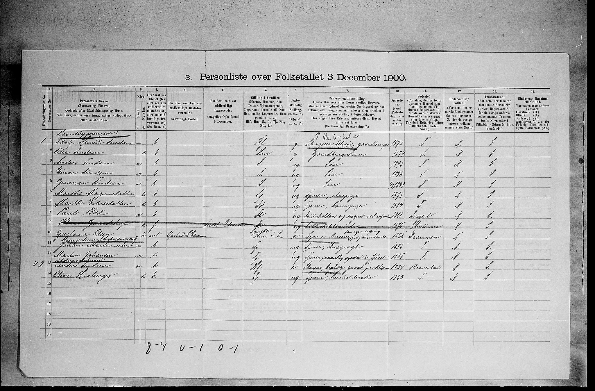 SAH, 1900 census for Elverum, 1900, p. 1500