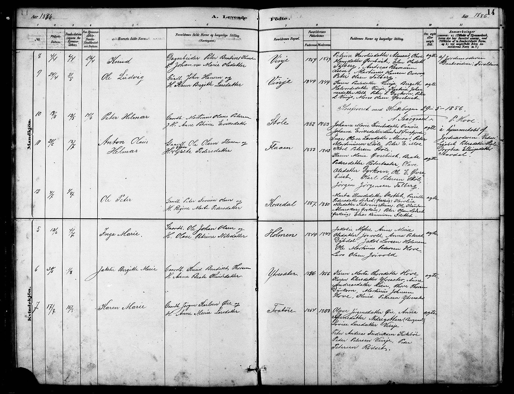 Ministerialprotokoller, klokkerbøker og fødselsregistre - Møre og Romsdal, SAT/A-1454/521/L0302: Parish register (copy) no. 521C03, 1882-1907, p. 14