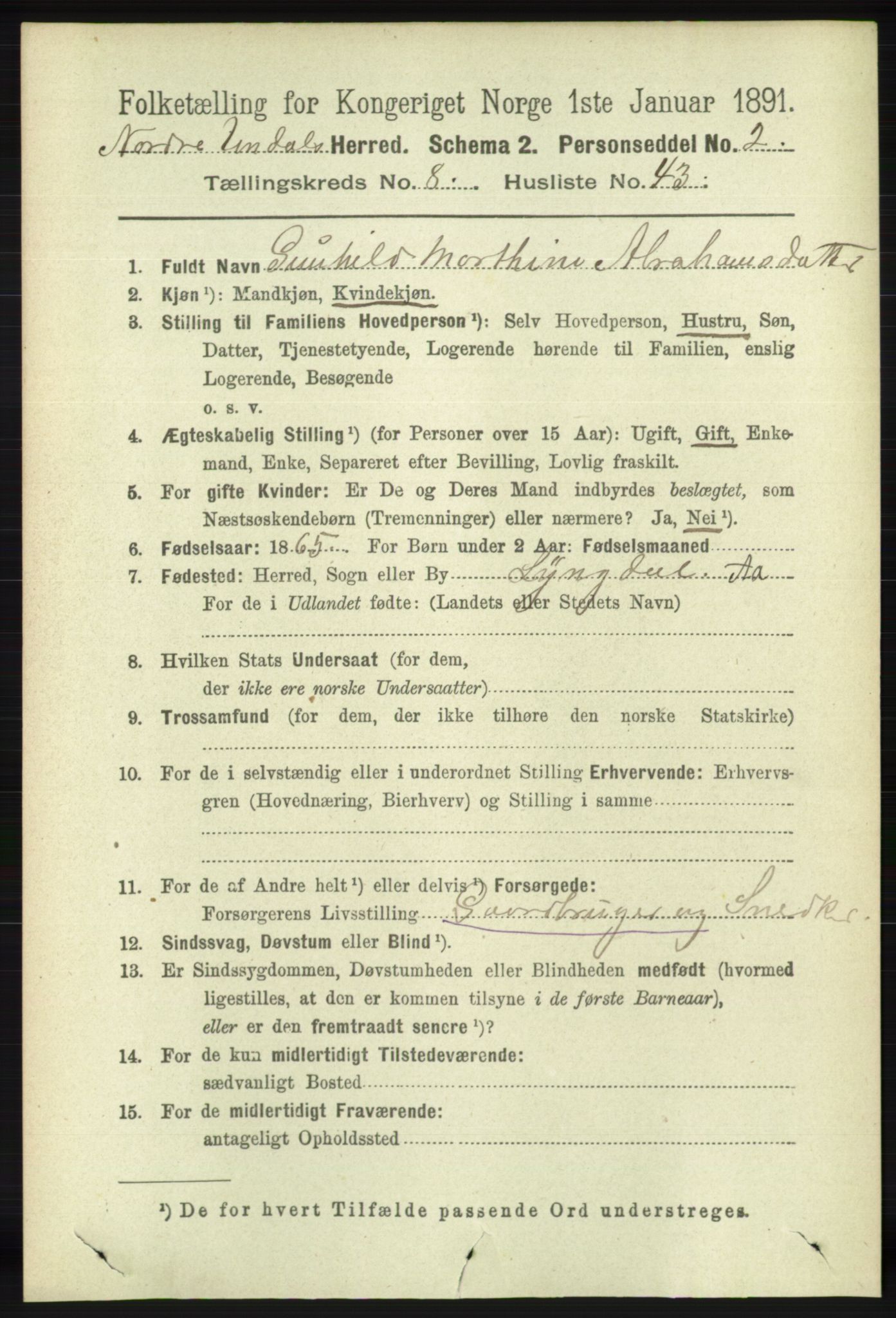 RA, 1891 census for 1028 Nord-Audnedal, 1891, p. 2293