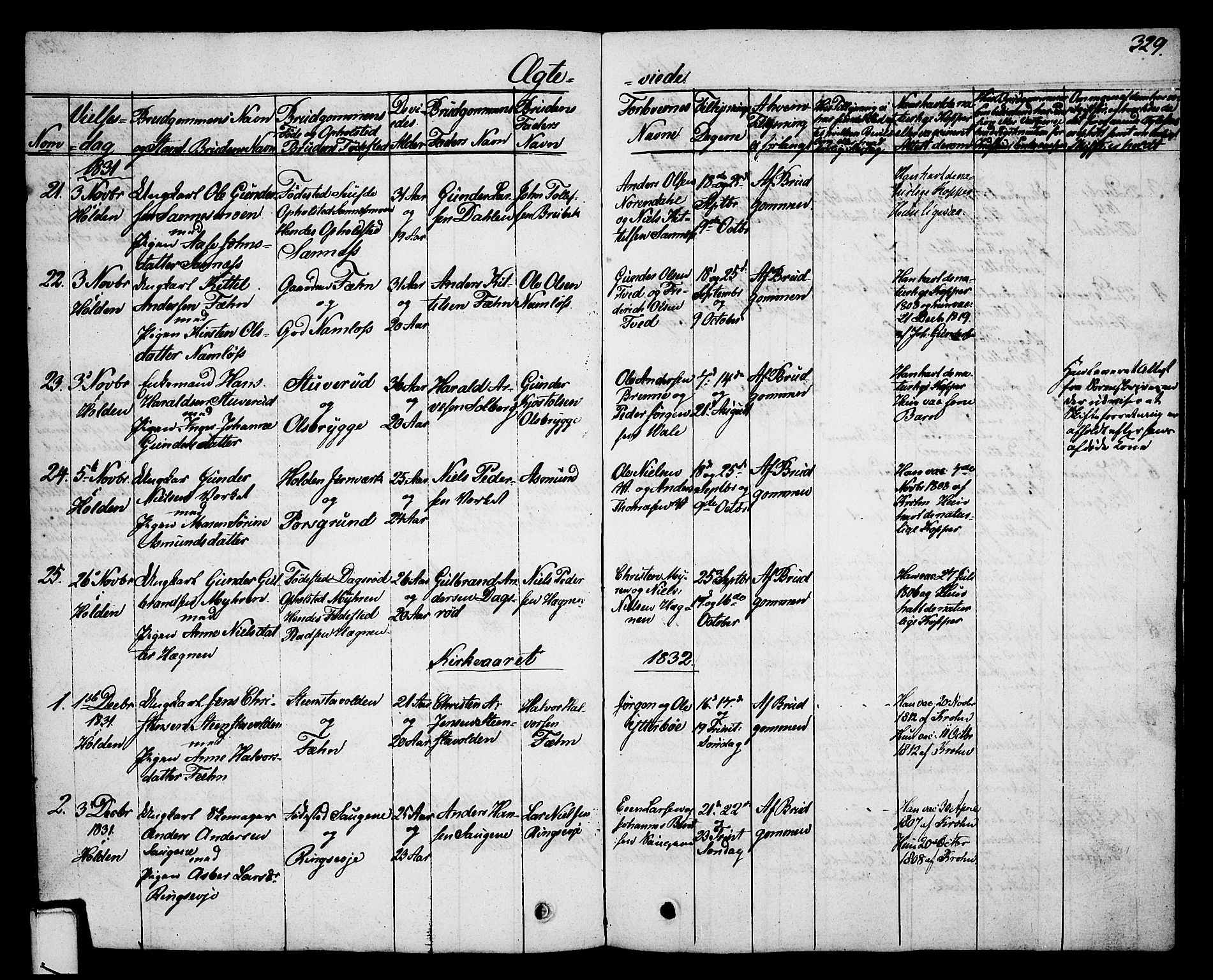 Holla kirkebøker, SAKO/A-272/G/Ga/L0002: Parish register (copy) no. I 2, 1830-1848, p. 329