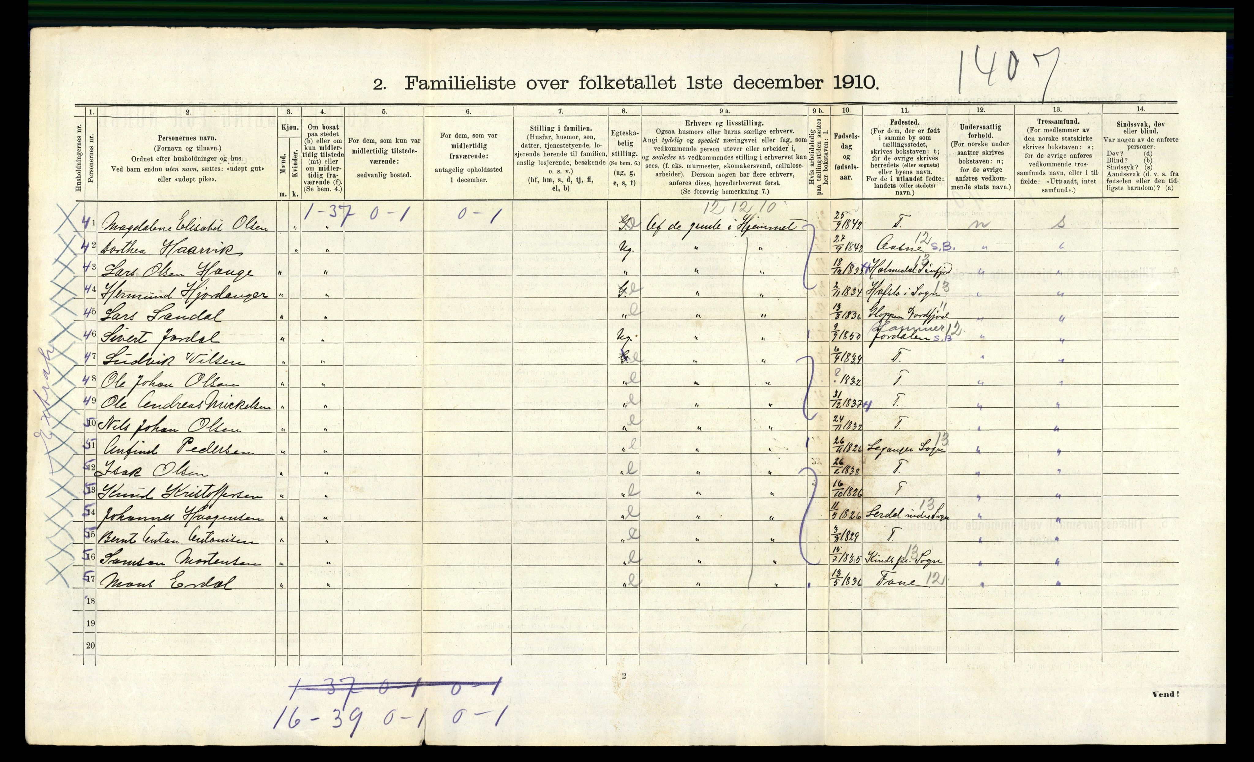 RA, 1910 census for Bergen, 1910, p. 13460