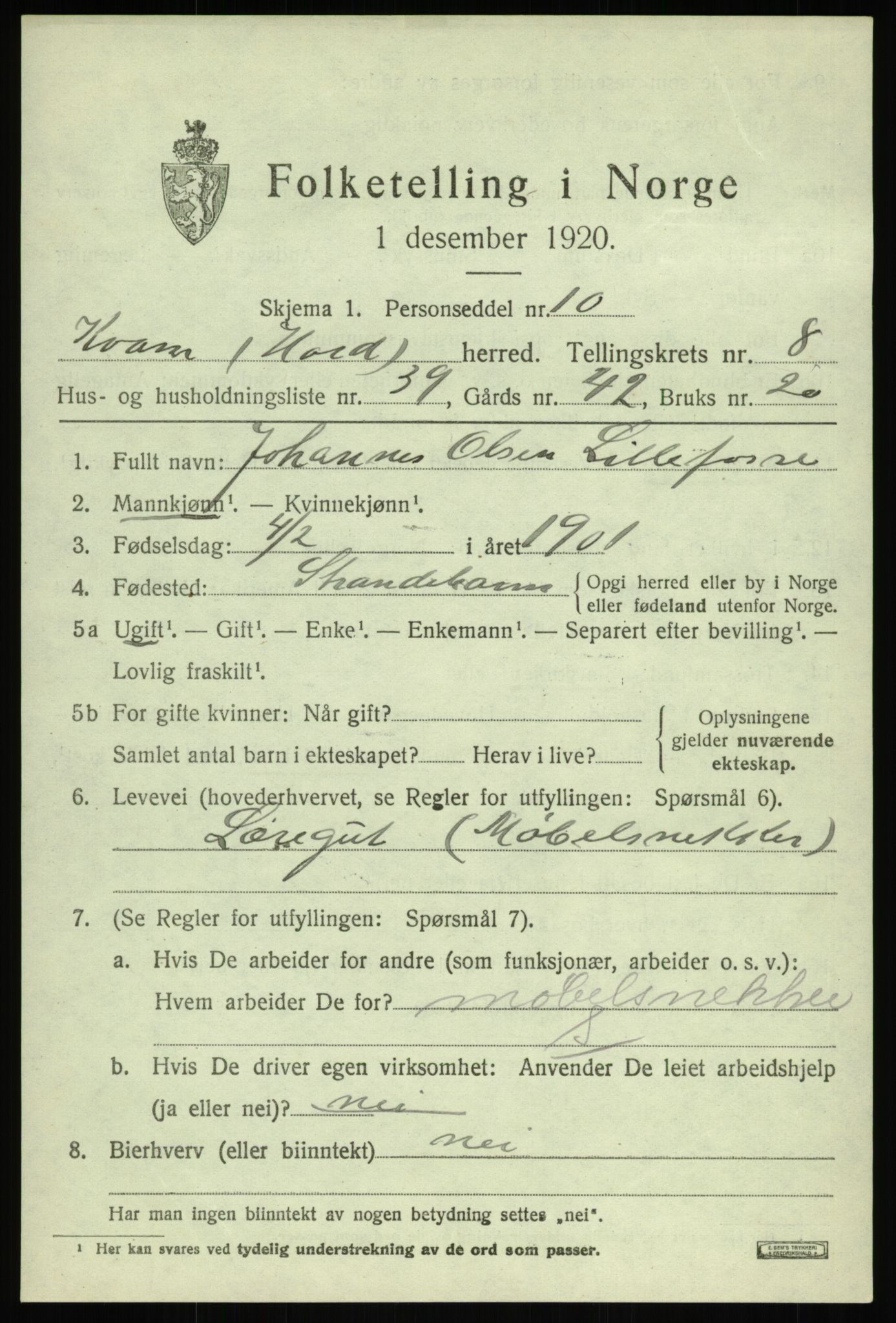 SAB, 1920 census for Kvam, 1920, p. 5541