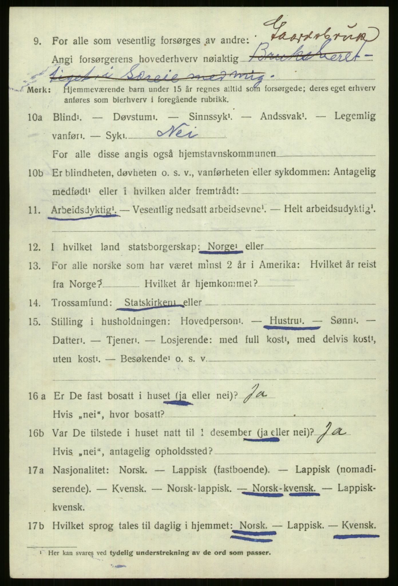 SATØ, 1920 census for Kvænangen, 1920, p. 3089