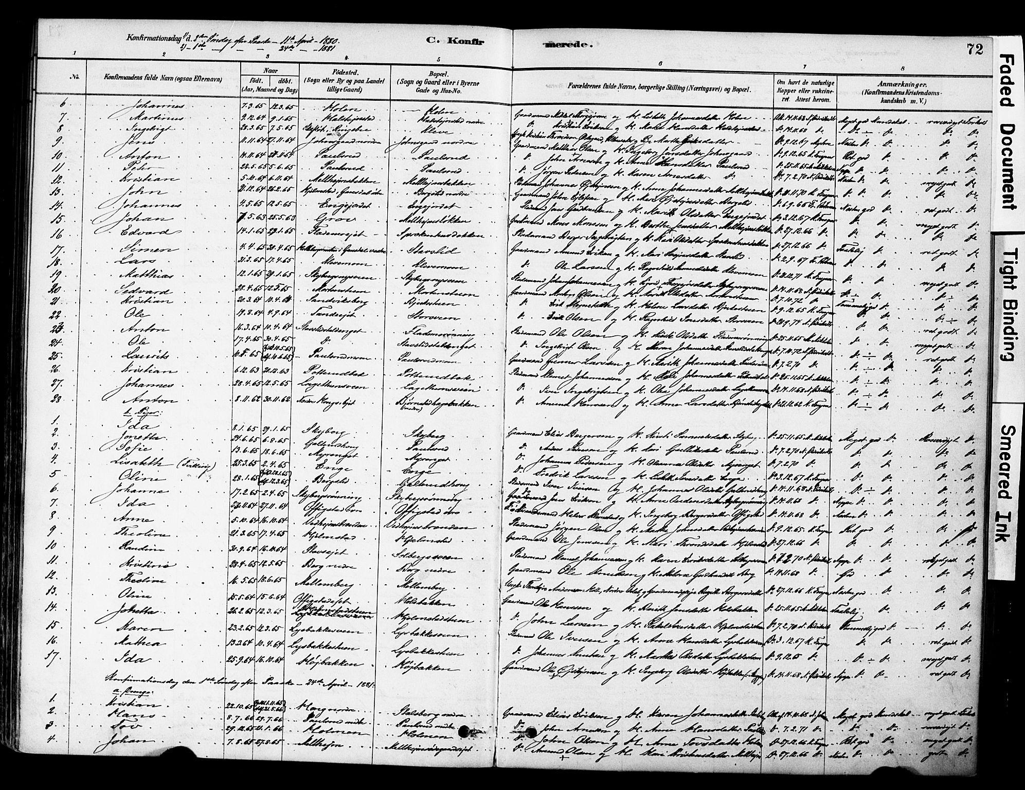 Øyer prestekontor, AV/SAH-PREST-084/H/Ha/Haa/L0009: Parish register (official) no. 9, 1878-1893, p. 72