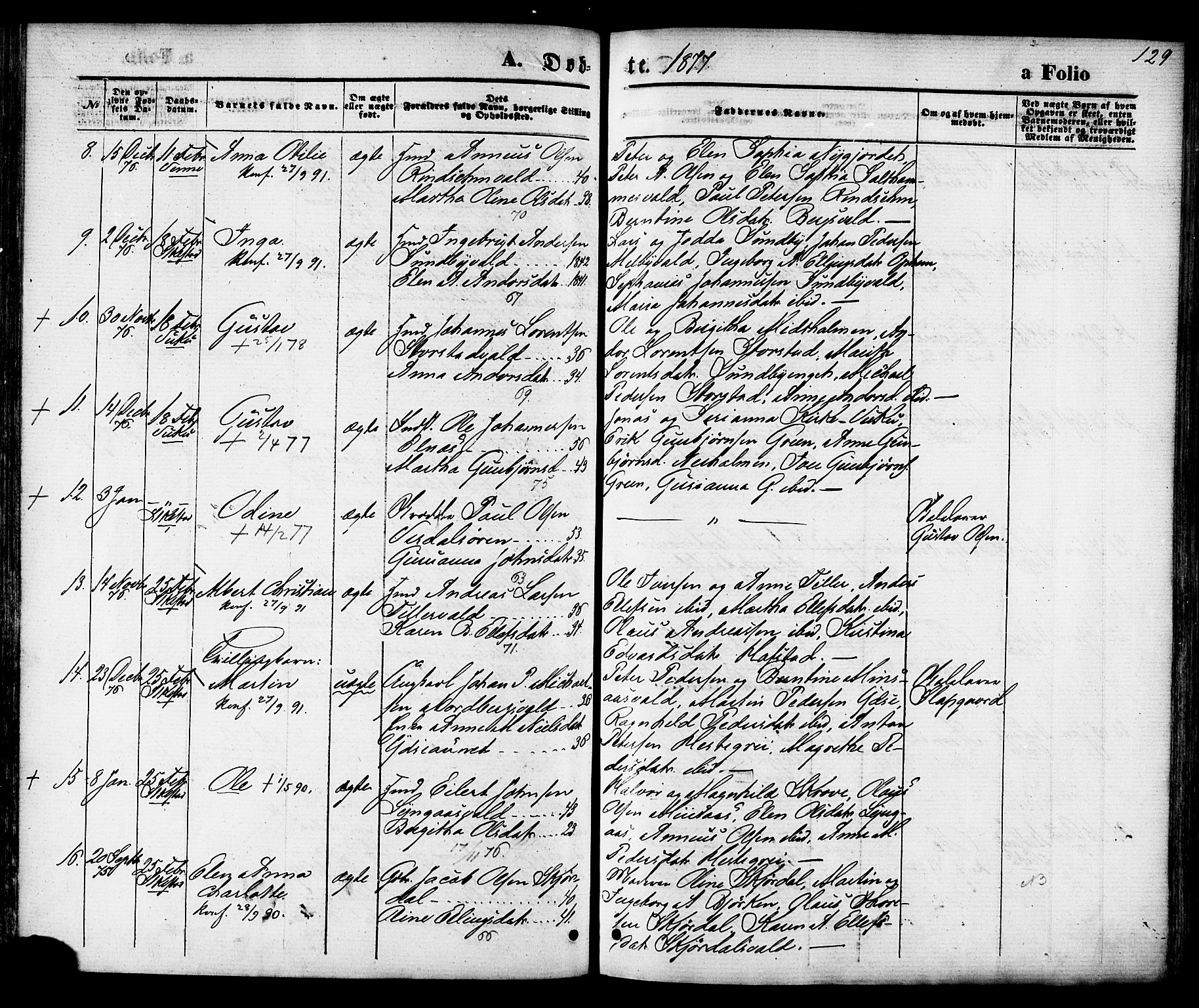 Ministerialprotokoller, klokkerbøker og fødselsregistre - Nord-Trøndelag, SAT/A-1458/723/L0242: Parish register (official) no. 723A11, 1870-1880, p. 129