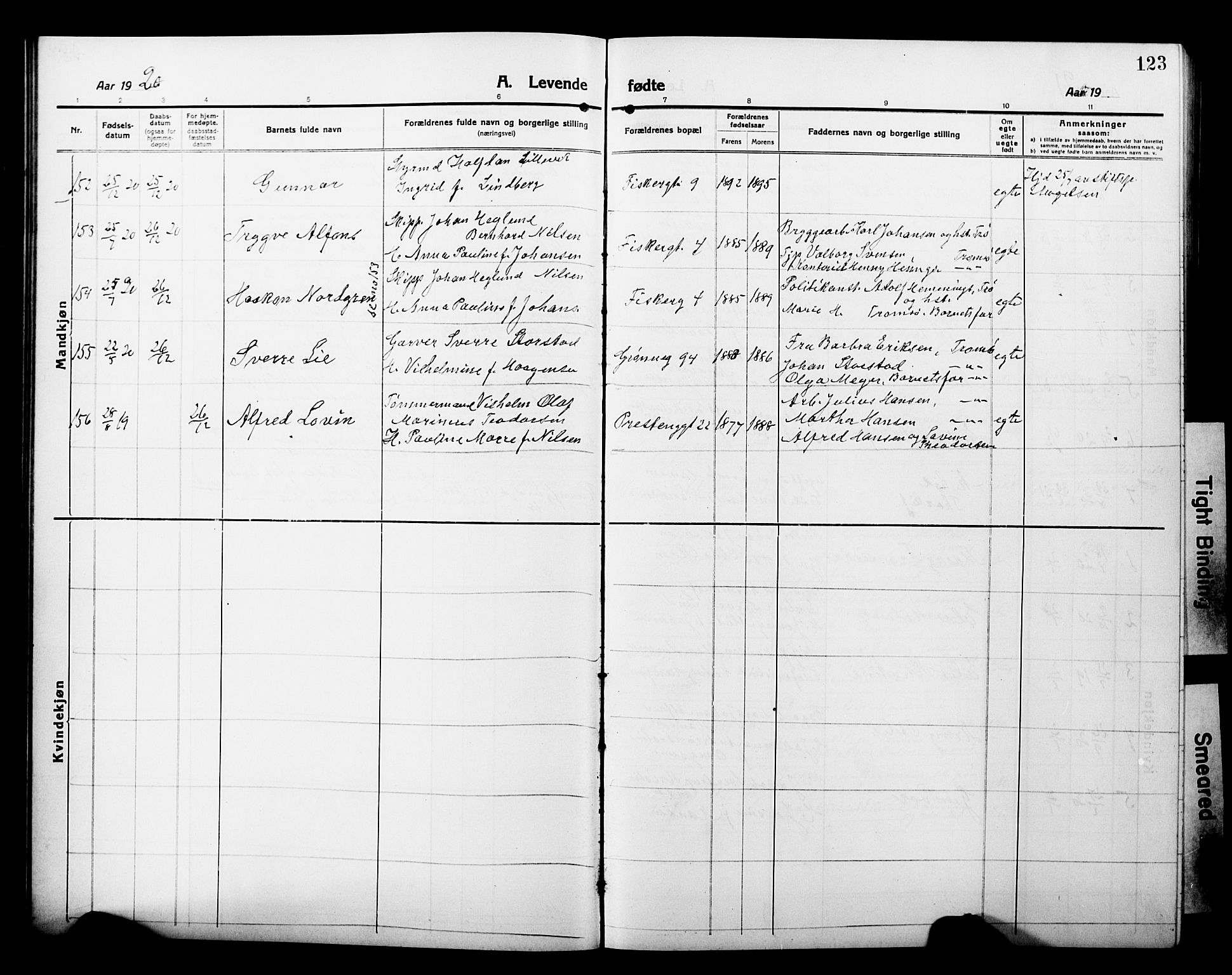 Tromsø sokneprestkontor/stiftsprosti/domprosti, SATØ/S-1343/G/Gb/L0009klokker: Parish register (copy) no. 9, 1915-1925, p. 123