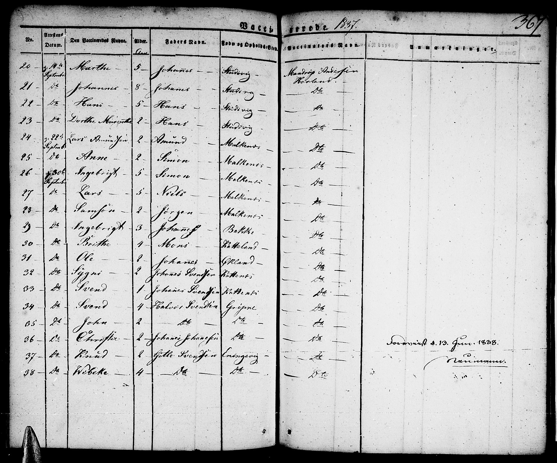 Tysnes sokneprestembete, AV/SAB-A-78601/H/Haa: Parish register (official) no. A 8, 1826-1837, p. 367