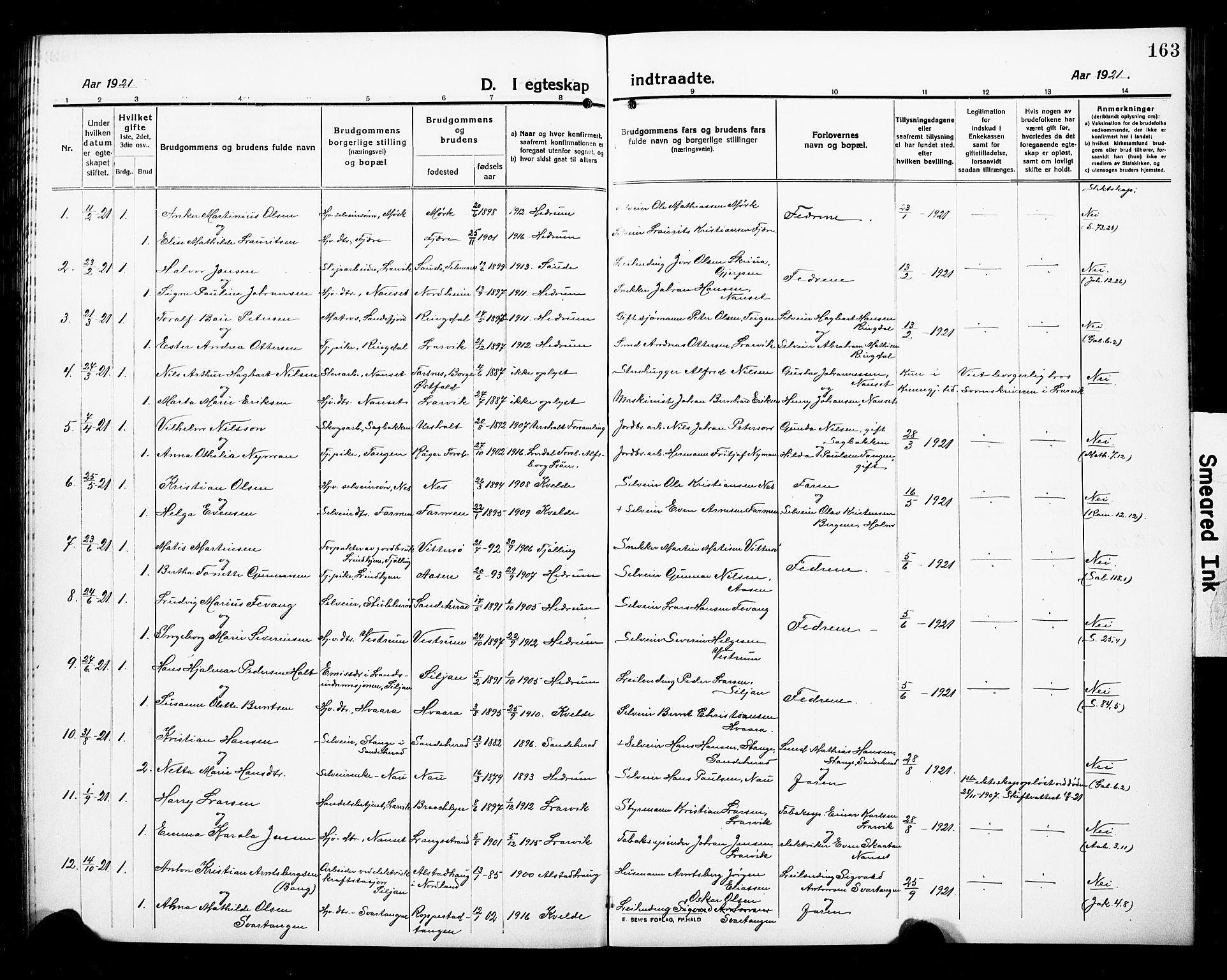Hedrum kirkebøker, AV/SAKO-A-344/G/Ga/L0005: Parish register (copy) no. I 5, 1916-1930, p. 163