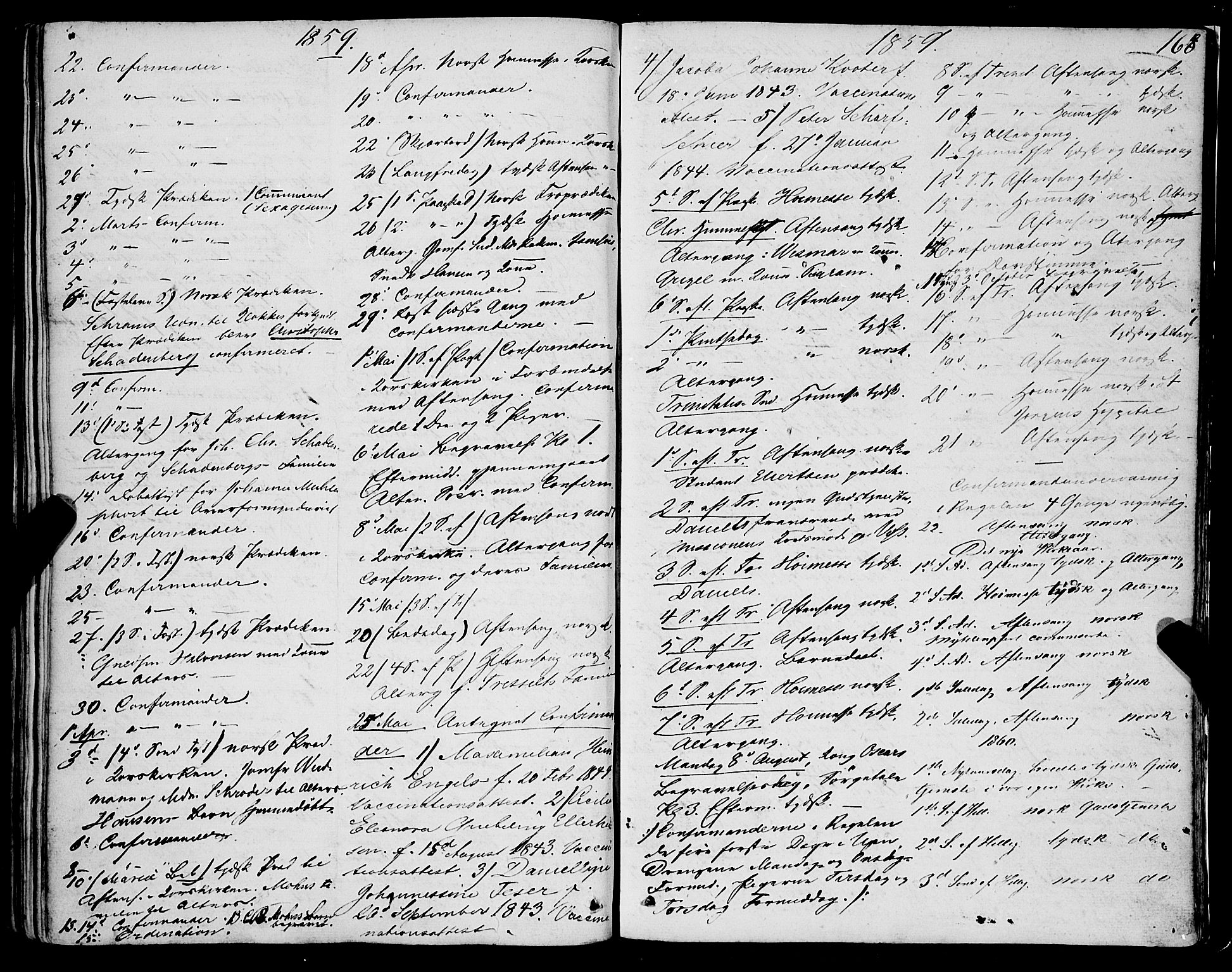 Mariakirken Sokneprestembete, AV/SAB-A-76901/H/Haa/L0006: Parish register (official) no. A 6, 1846-1877, p. 168