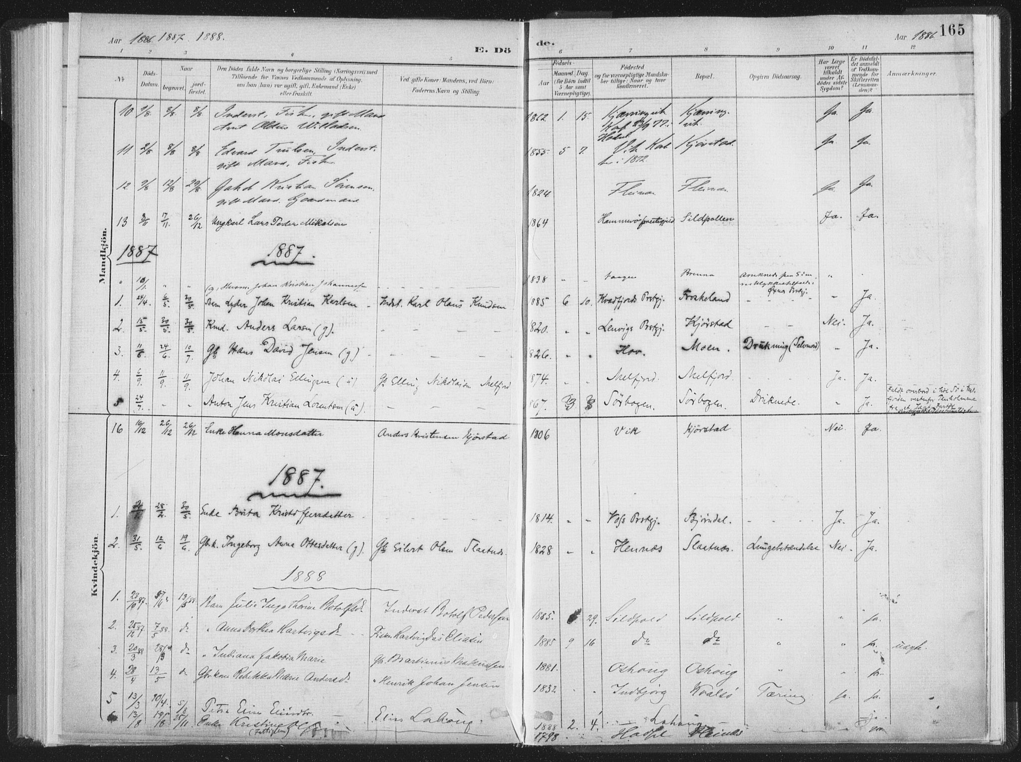 Ministerialprotokoller, klokkerbøker og fødselsregistre - Nordland, SAT/A-1459/890/L1286: Parish register (official) no. 890A01, 1882-1902, p. 165