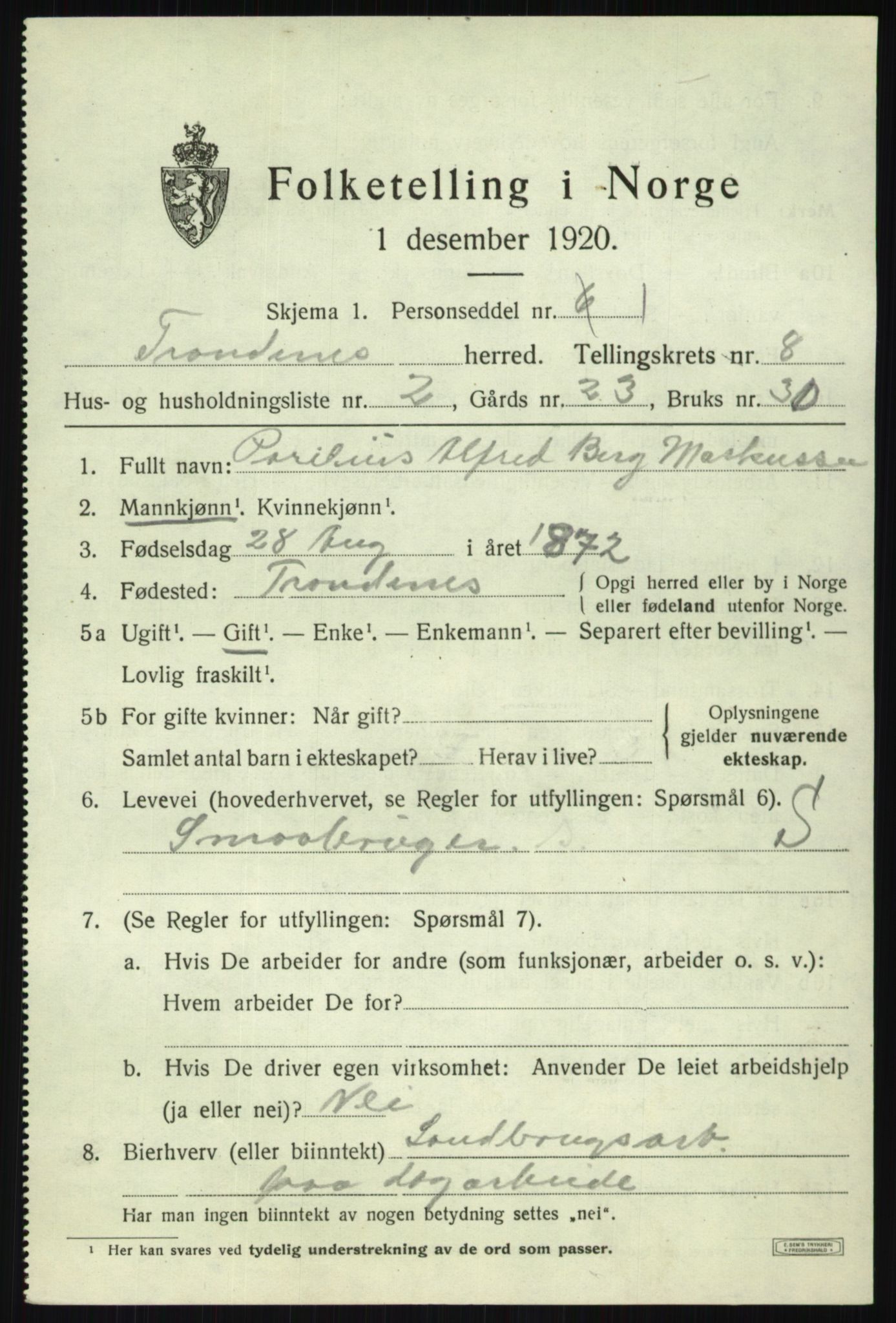 SATØ, 1920 census for Trondenes, 1920, p. 6917