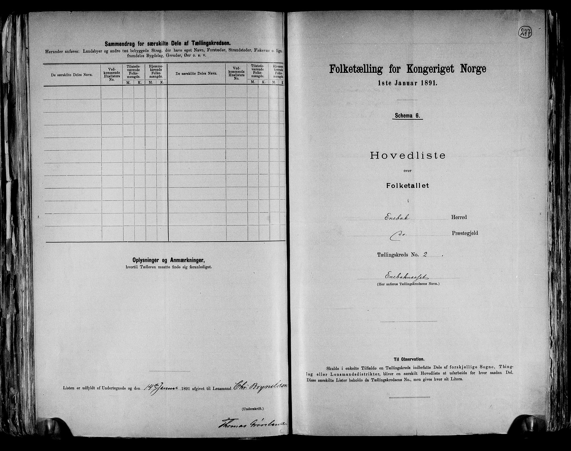 RA, 1891 census for 0229 Enebakk, 1891, p. 9