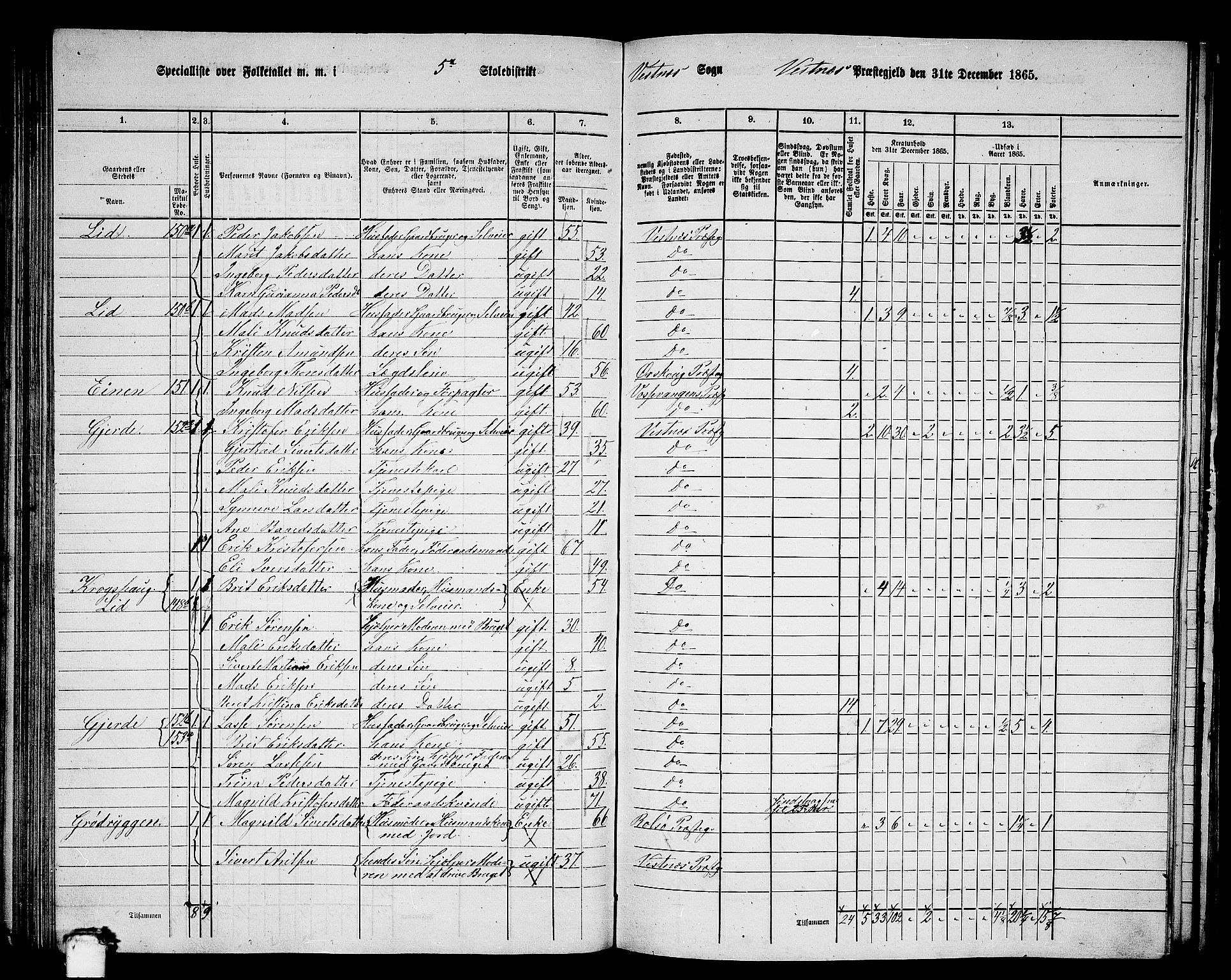 RA, 1865 census for Vestnes, 1865, p. 107