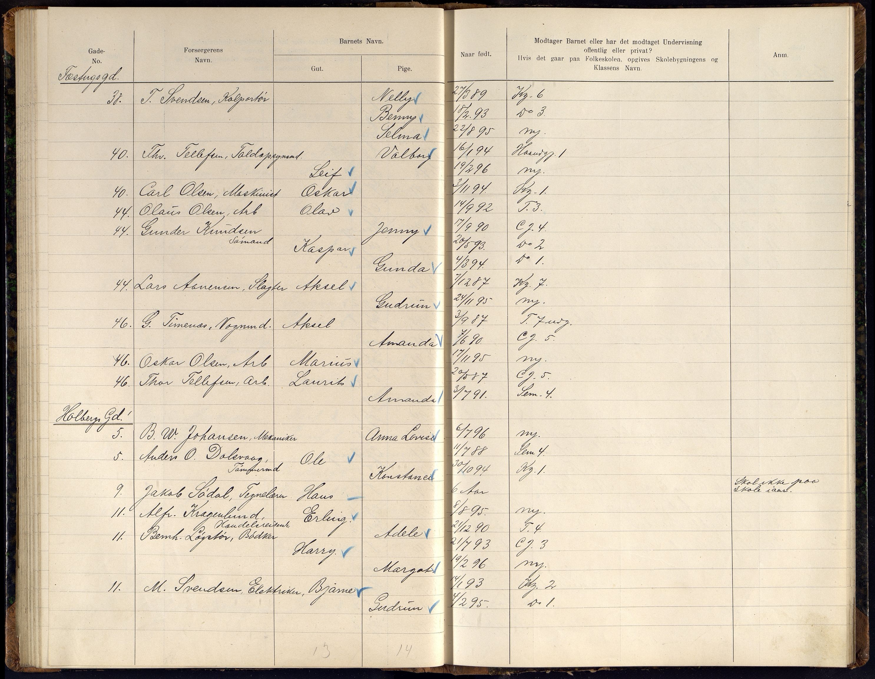 Kristiansand By - Skolekommisjonen/ -Styret, ARKSOR/1001KG510/J/Jb/L0011: Barnetelling, 1902, p. 143-144