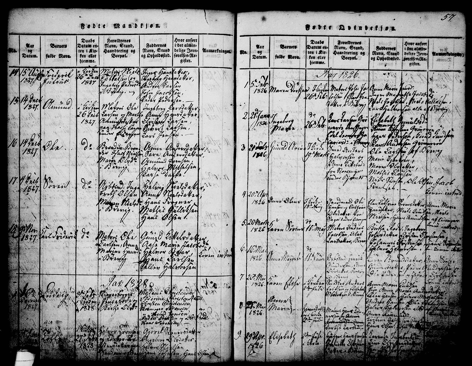 Brevik kirkebøker, SAKO/A-255/G/Ga/L0001: Parish register (copy) no. 1, 1814-1845, p. 57