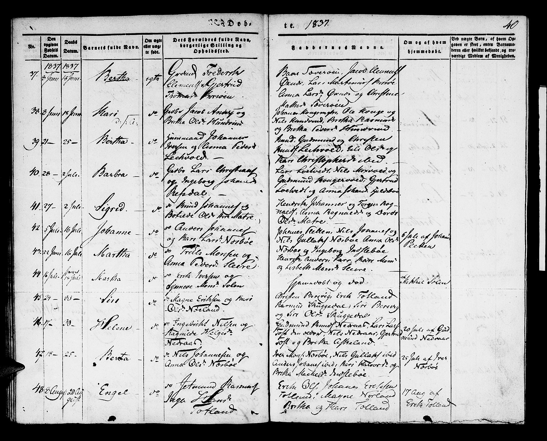 Lindås Sokneprestembete, SAB/A-76701/H/Haa: Parish register (official) no. A 9, 1835-1841, p. 40