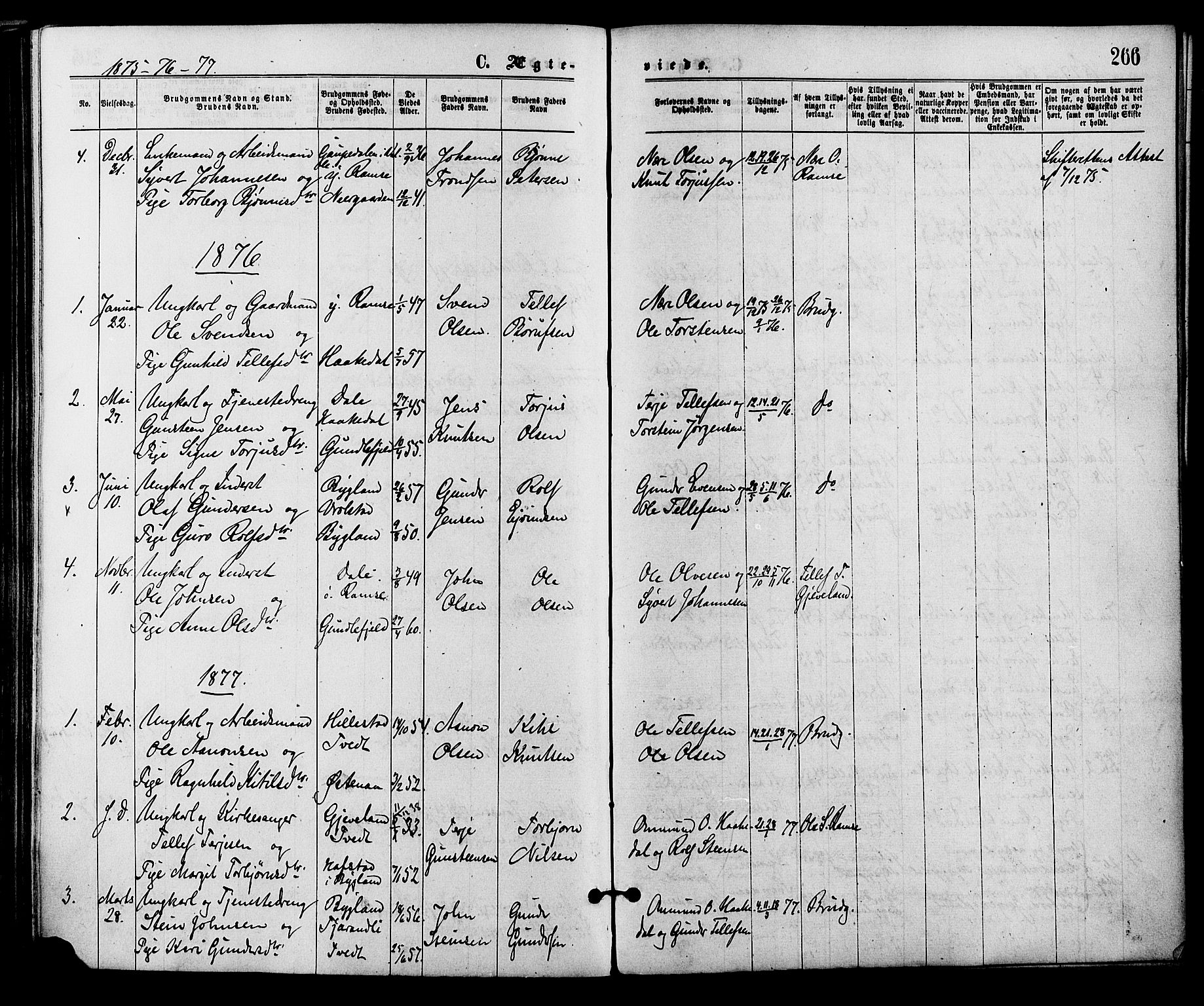 Åmli sokneprestkontor, AV/SAK-1111-0050/F/Fa/Fac/L0009: Parish register (official) no. A 9 /3, 1869-1884, p. 266