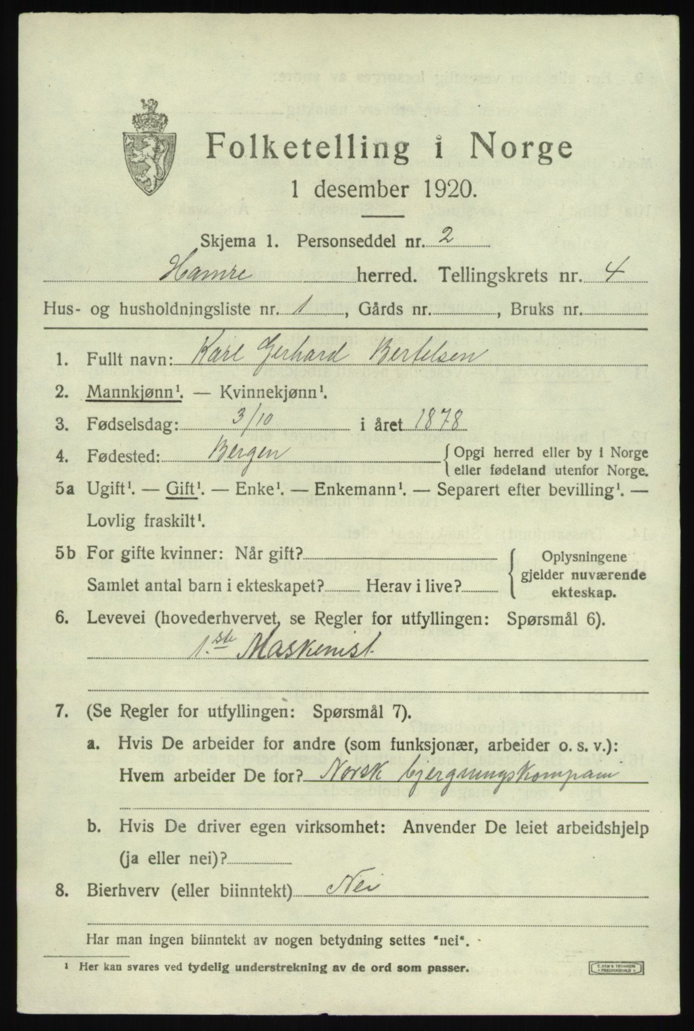 SAB, 1920 census for Hamre, 1920, p. 2341