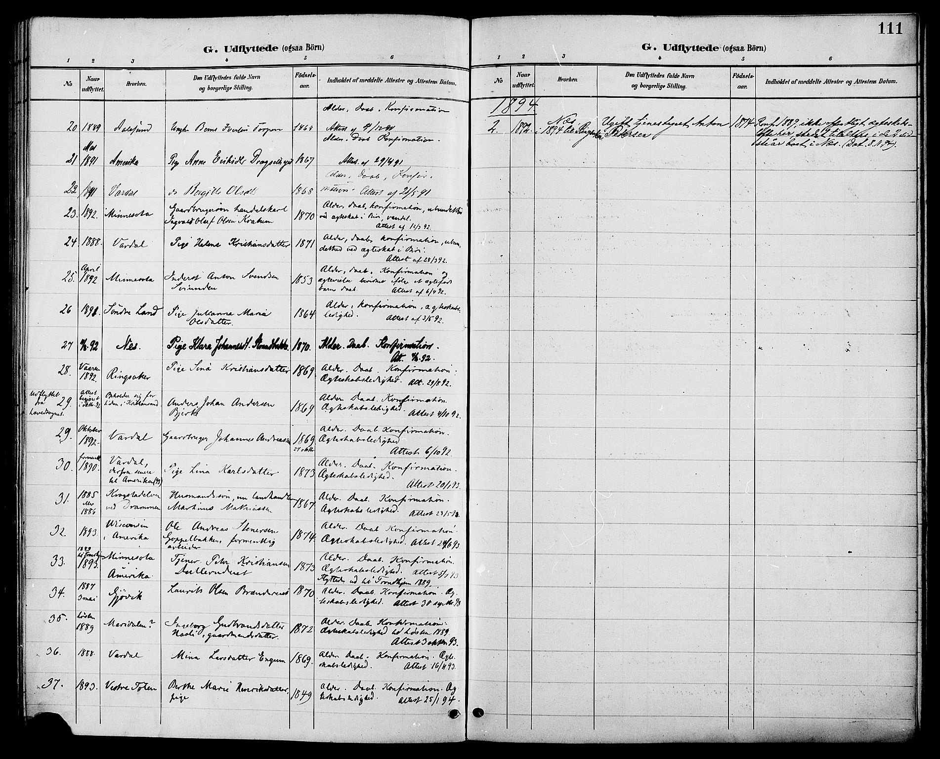 Biri prestekontor, SAH/PREST-096/H/Ha/Haa/L0007: Parish register (official) no. 7, 1887-1893, p. 111