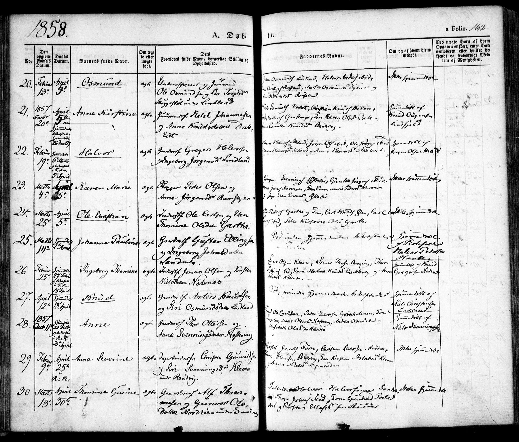 Søndeled sokneprestkontor, AV/SAK-1111-0038/F/Fa/L0002: Parish register (official) no. A 2, 1839-1860, p. 162