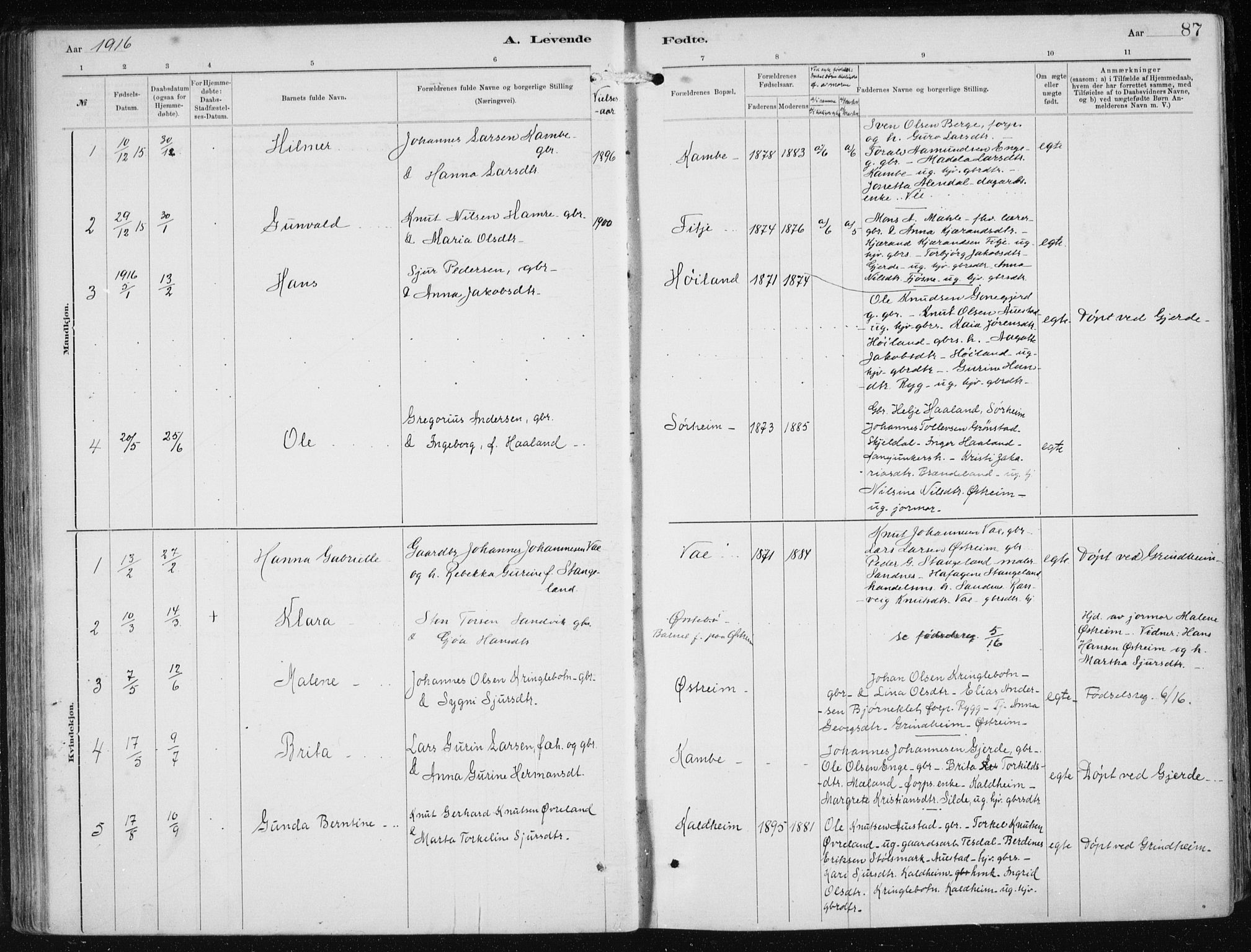 Etne sokneprestembete, SAB/A-75001/H/Haa: Parish register (official) no. B  1, 1879-1919, p. 87