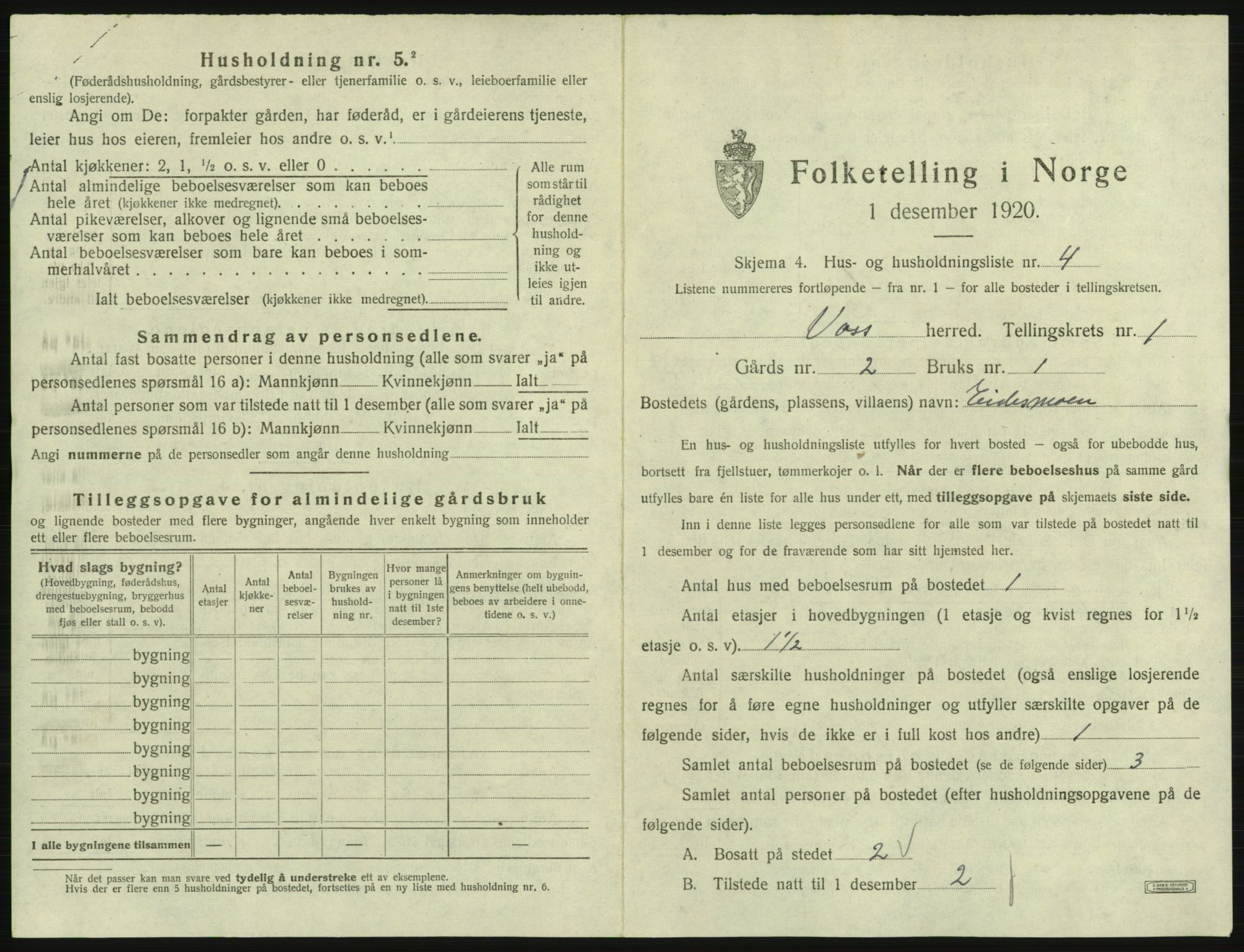 SAB, 1920 census for Voss, 1920, p. 111