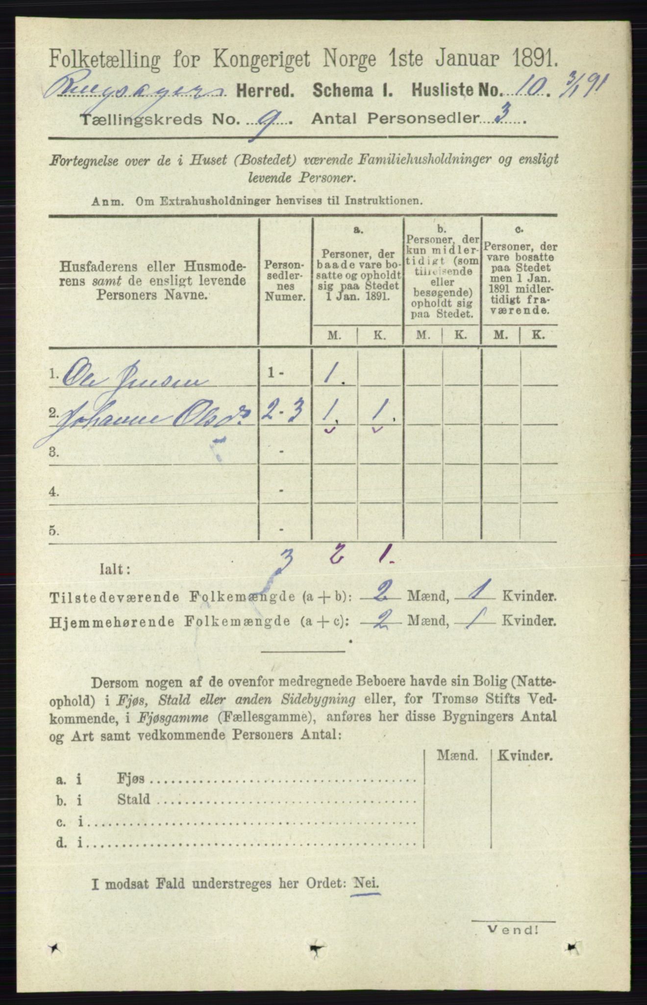 RA, 1891 census for 0412 Ringsaker, 1891, p. 4953