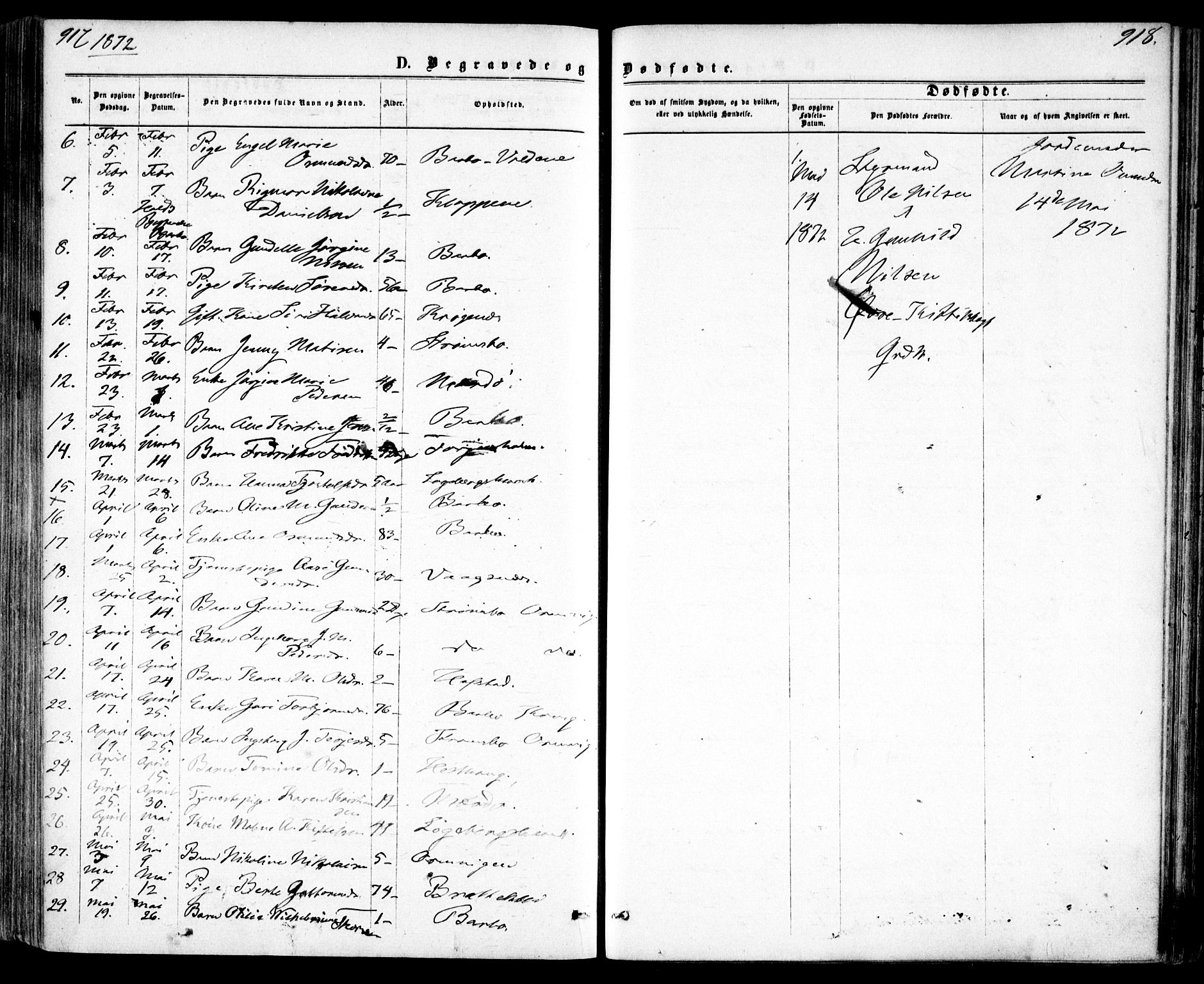 Tromøy sokneprestkontor, AV/SAK-1111-0041/F/Fa/L0008: Parish register (official) no. A 8, 1870-1877, p. 917-918