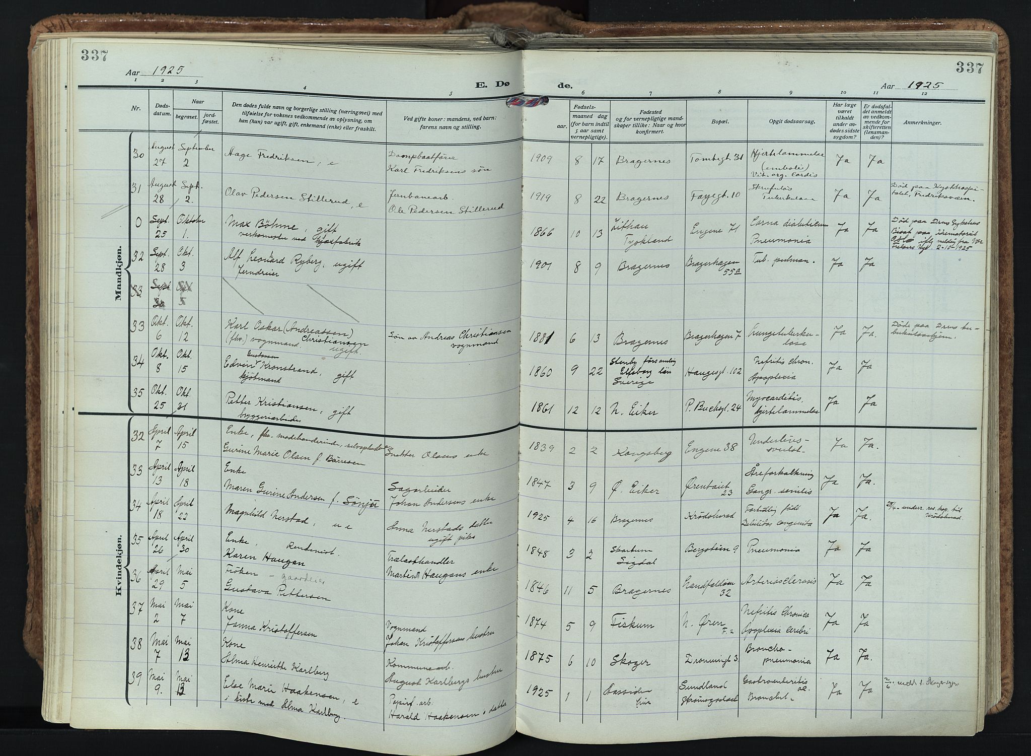 Bragernes kirkebøker, AV/SAKO-A-6/F/Fb/L0011: Parish register (official) no. II 11, 1922-1945, p. 337