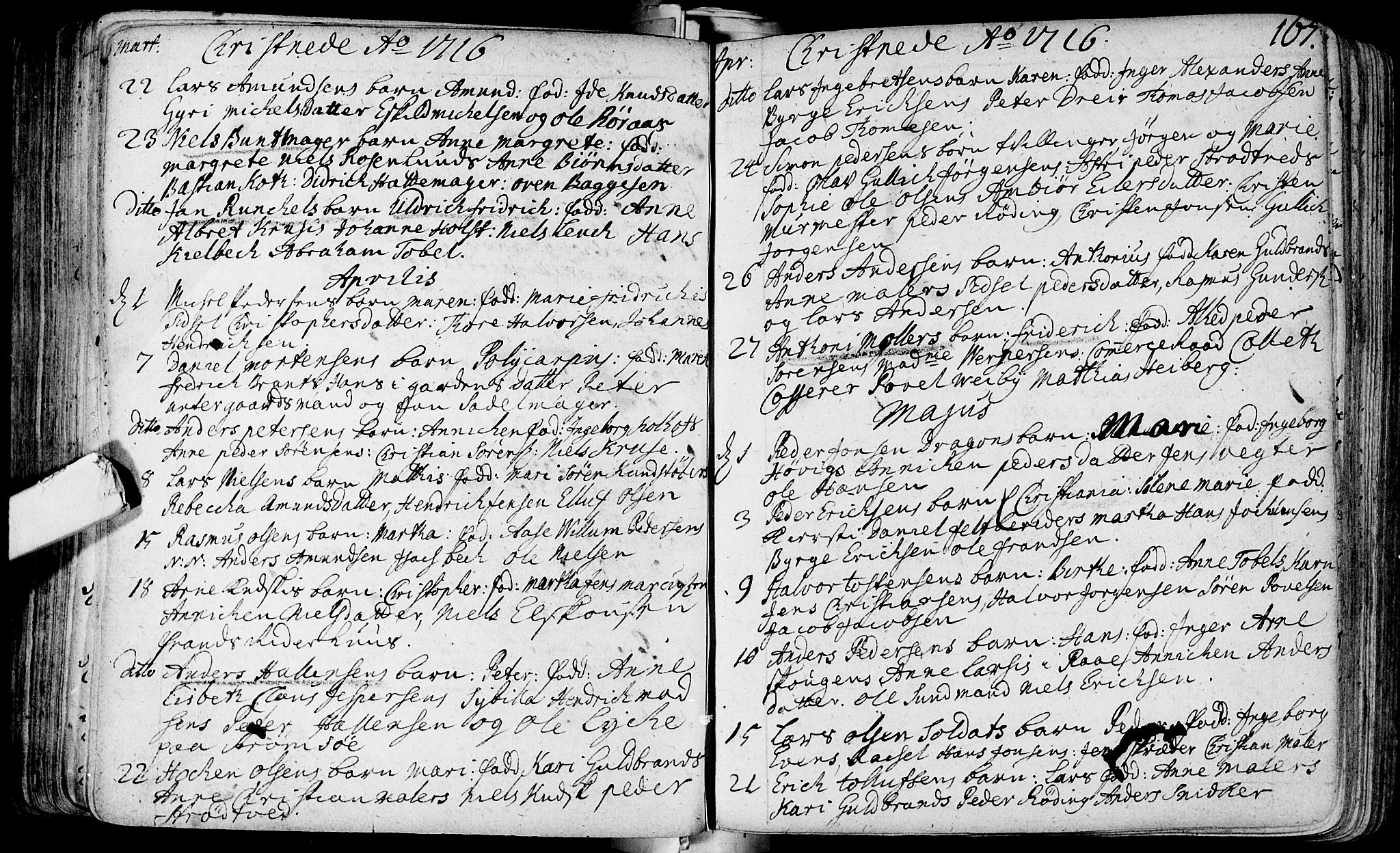 Bragernes kirkebøker, SAKO/A-6/F/Fa/L0003: Parish register (official) no. I 3, 1706-1734, p. 167