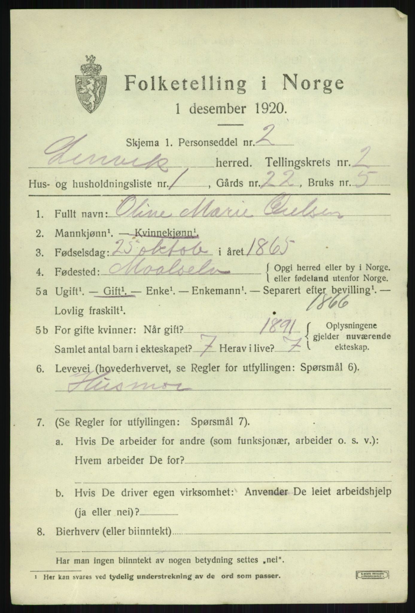 SATØ, 1920 census for Lenvik, 1920, p. 3872