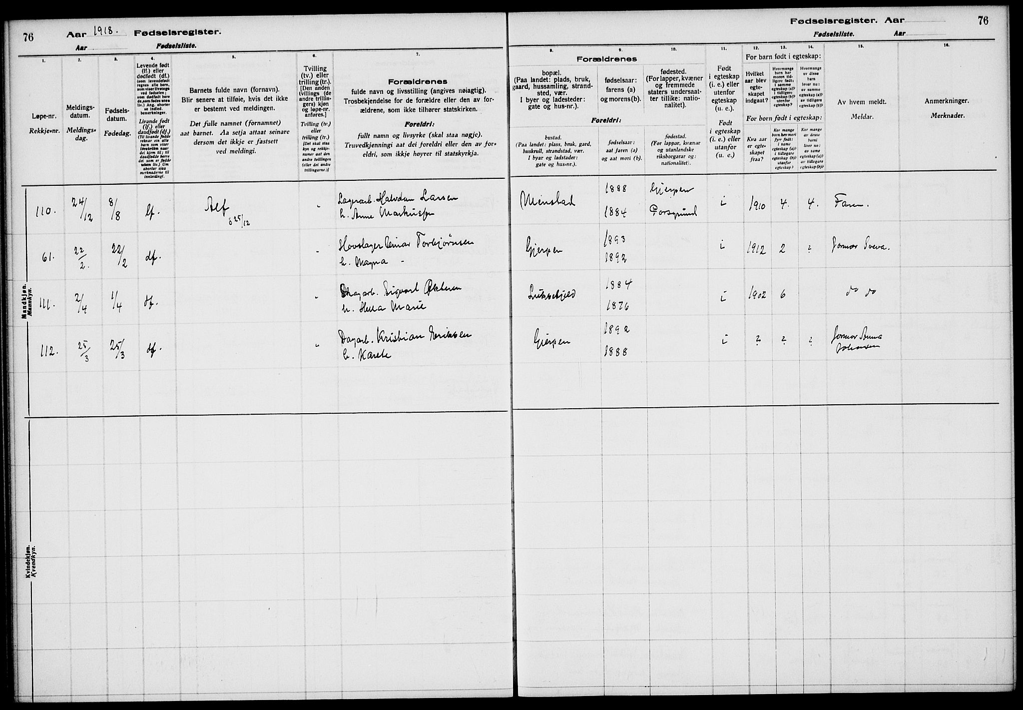 Gjerpen kirkebøker, AV/SAKO-A-265/J/Ja/L0001: Birth register no. I 1, 1916-1926, p. 76