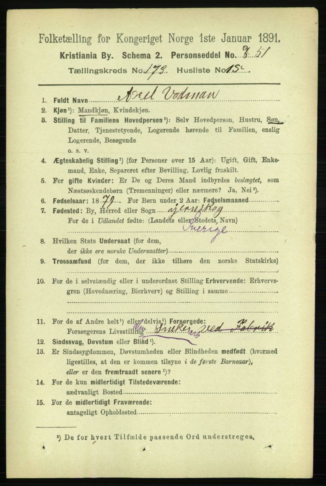RA, 1891 census for 0301 Kristiania, 1891, p. 103625