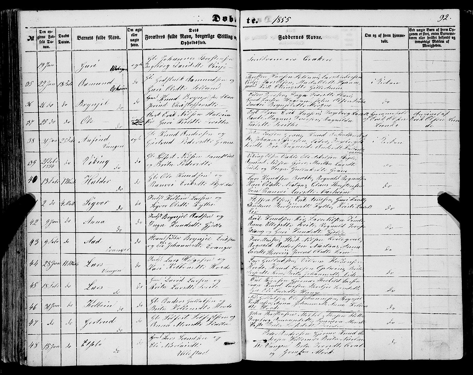 Voss sokneprestembete, SAB/A-79001/H/Haa: Parish register (official) no. A 16, 1849-1863, p. 92