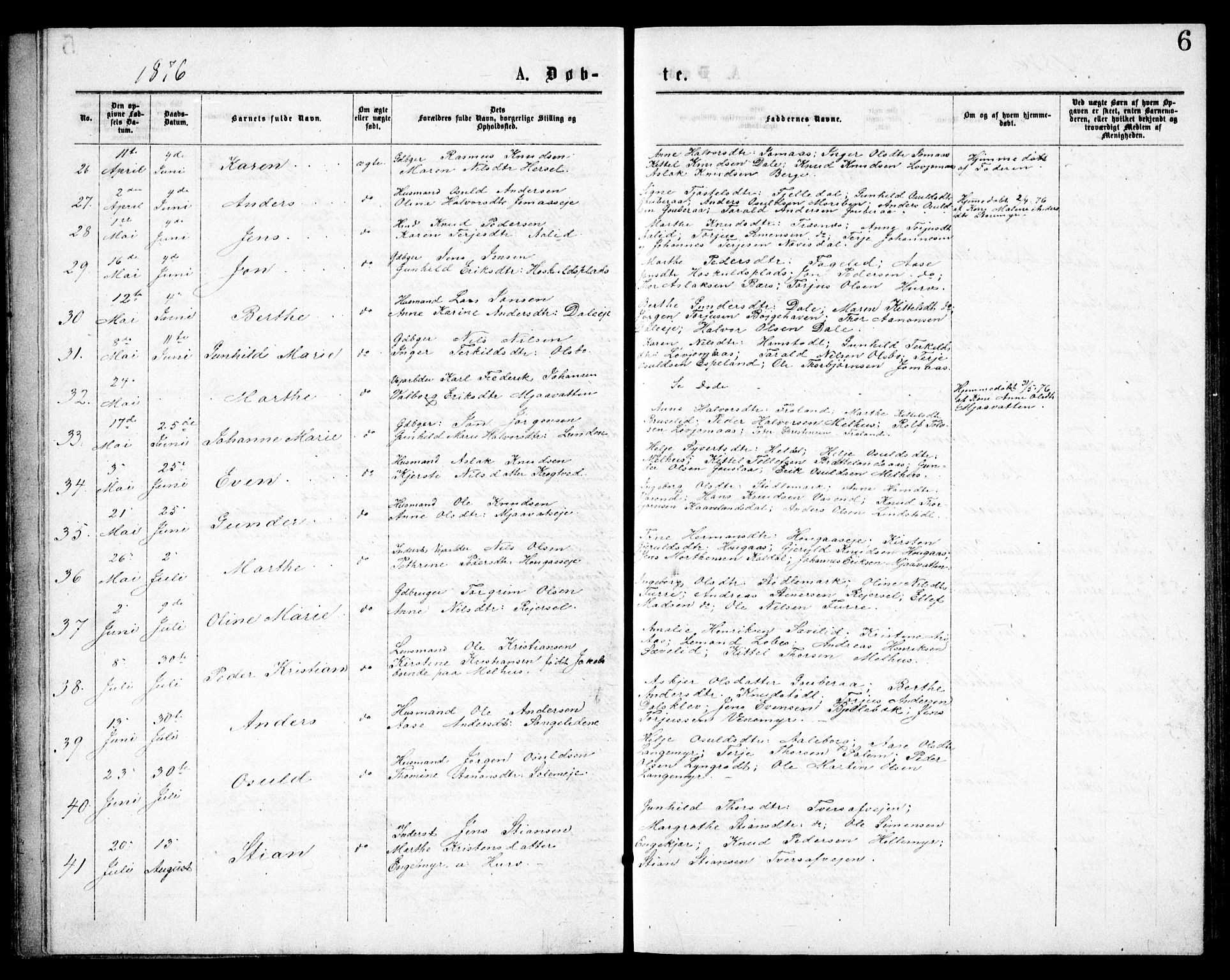 Froland sokneprestkontor, AV/SAK-1111-0013/F/Fb/L0009: Parish register (copy) no. B 9, 1875-1893, p. 6