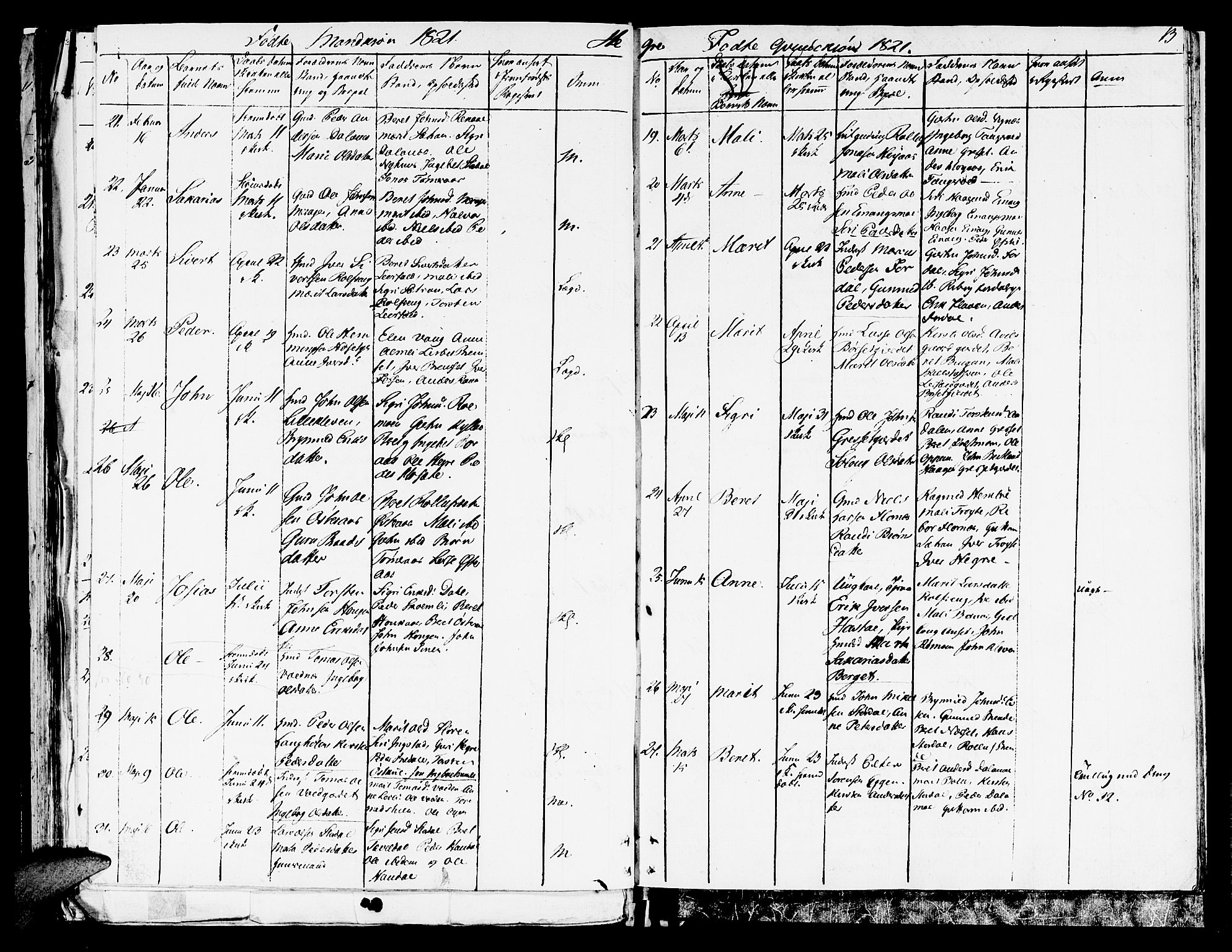 Ministerialprotokoller, klokkerbøker og fødselsregistre - Nord-Trøndelag, AV/SAT-A-1458/709/L0065: Parish register (official) no. 709A09 /4, 1820-1821, p. 13