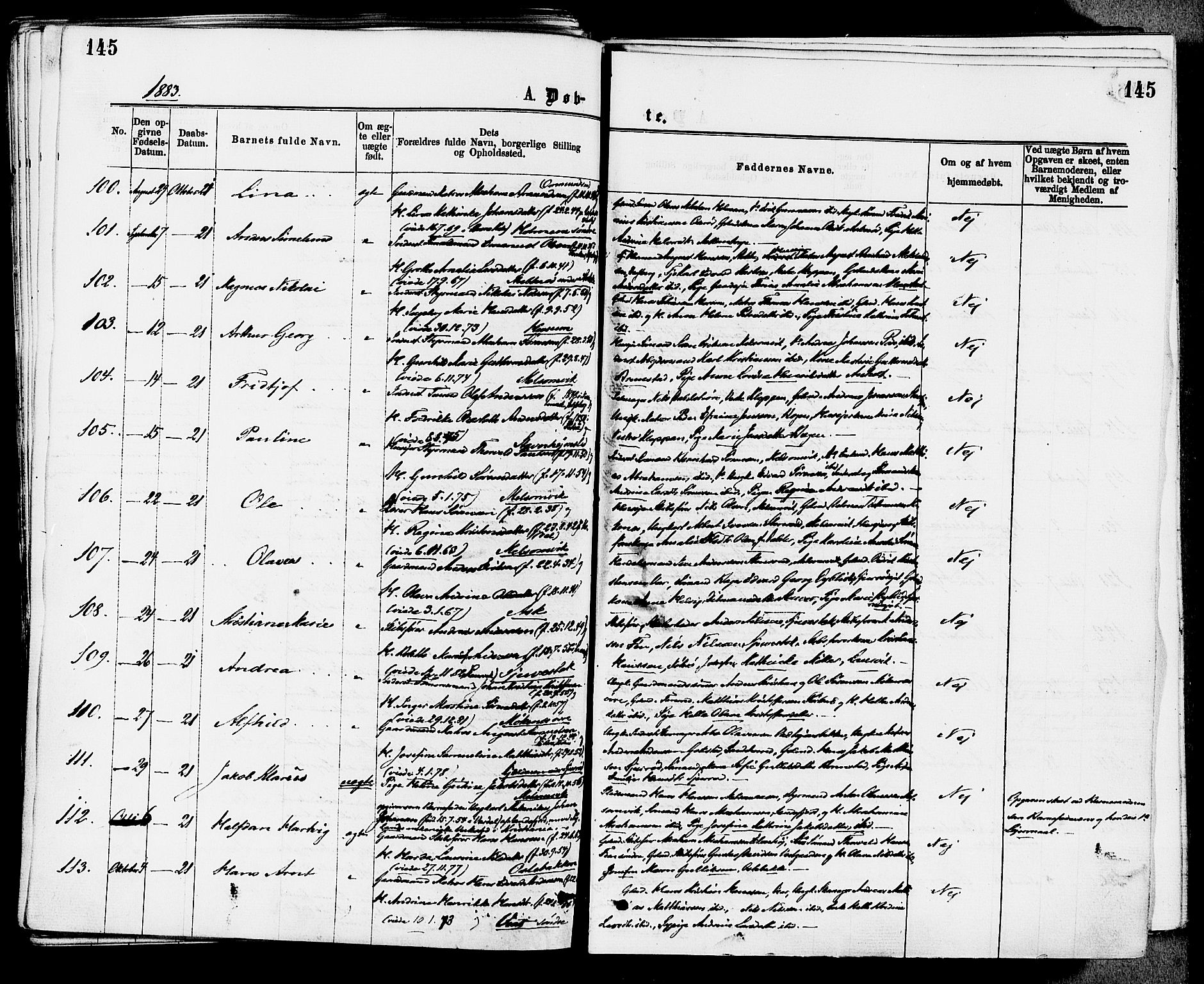 Stokke kirkebøker, AV/SAKO-A-320/F/Fa/L0009: Parish register (official) no. I 9, 1872-1883, p. 145