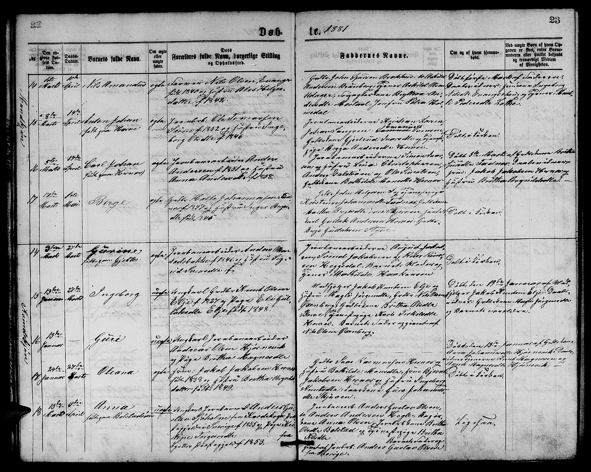Evanger sokneprestembete, SAB/A-99924: Parish register (copy) no. A 3, 1875-1887, p. 23