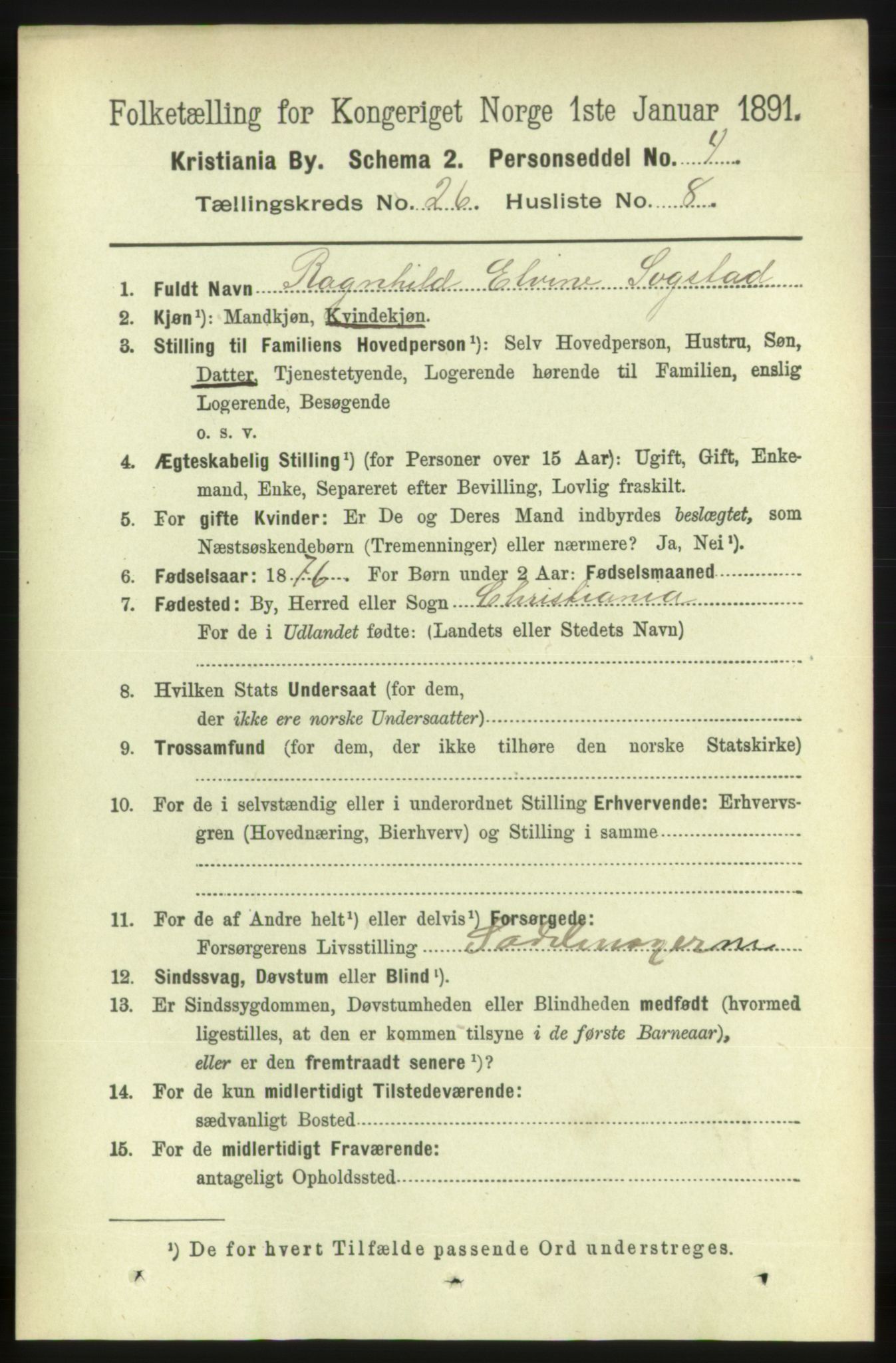 RA, 1891 census for 0301 Kristiania, 1891, p. 13215