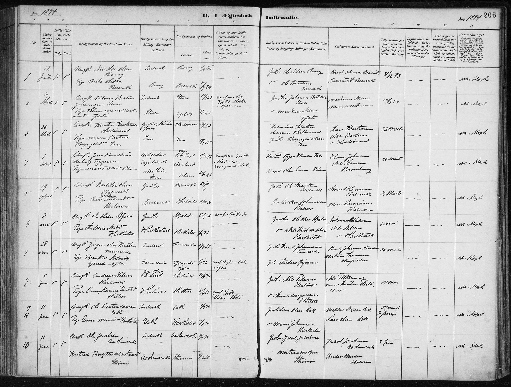 Herdla Sokneprestembete, SAB/A-75701/H/Haa: Parish register (official) no. A 4, 1891-1905, p. 206
