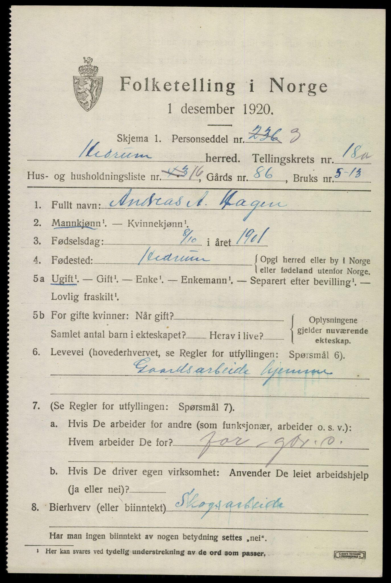 SAKO, 1920 census for Hedrum, 1920, p. 10975